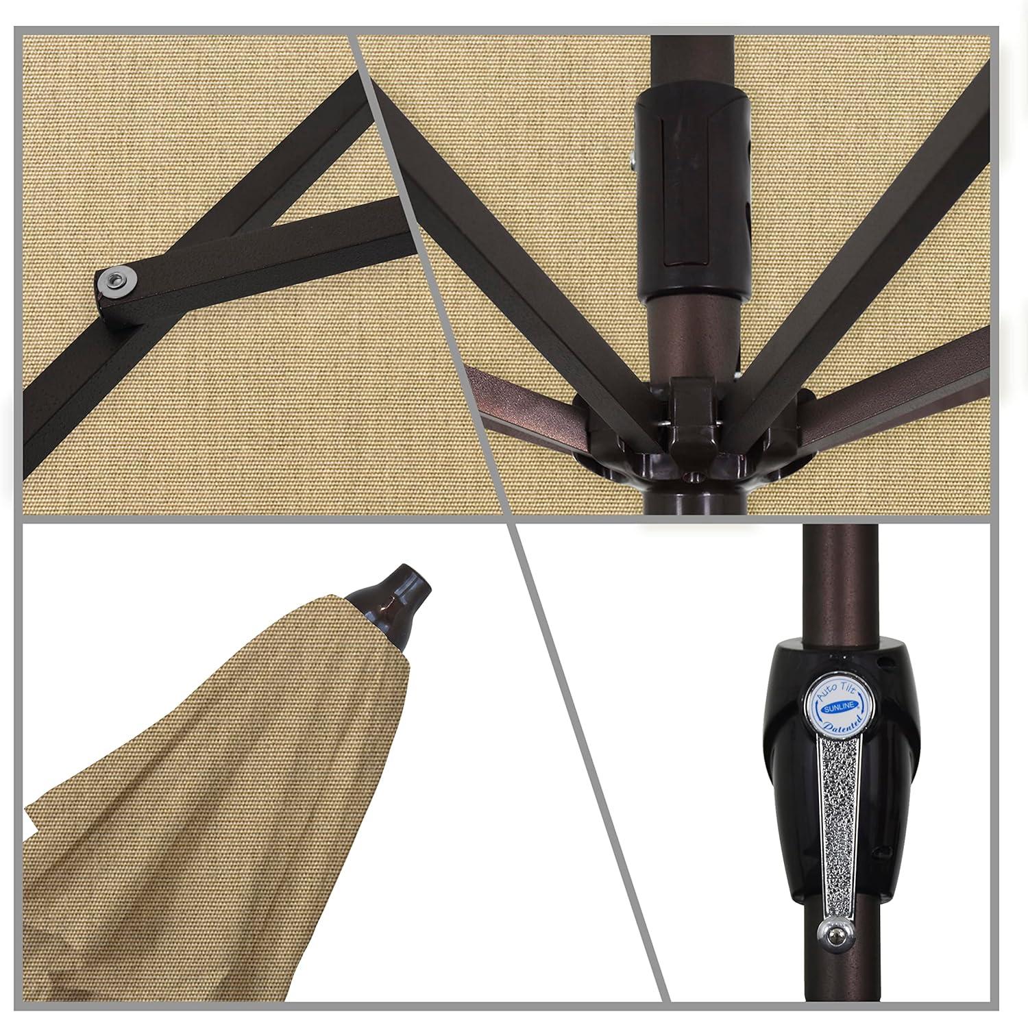 California Umbrella 7.5' Round Sunbrella Aluminum Outdoor Deck, Pool or Patio Umbrella, Crank Lift, Auto Tilt, Bronze Pole, Heather Beige