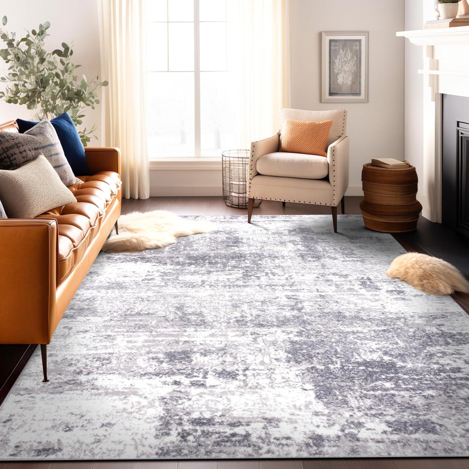 World Rug Gallery Distressed Abstract Gray 7'10" x 10' Area Rug