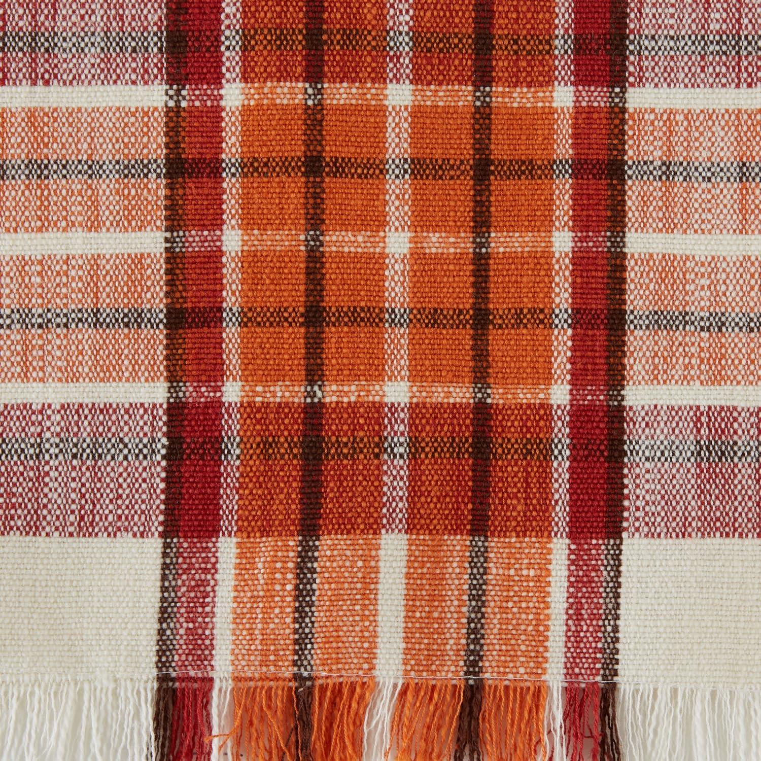 DII Thanksgiving & Fall Table Decoration Autumn Farmhouse Plaid, Table Runner, 14x72, Pumpkin Spice Orange