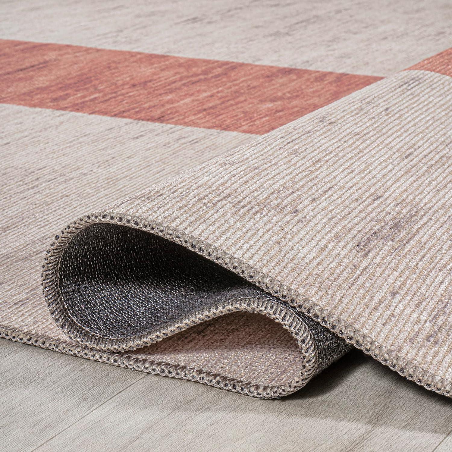 Raita Modern Distressed Stripe Machine-Washable Area Rug - JONATHAN Y