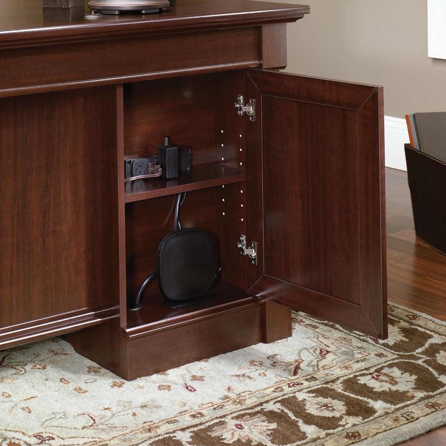 Black Wood Executive Desk with Drawer and Power Outlet