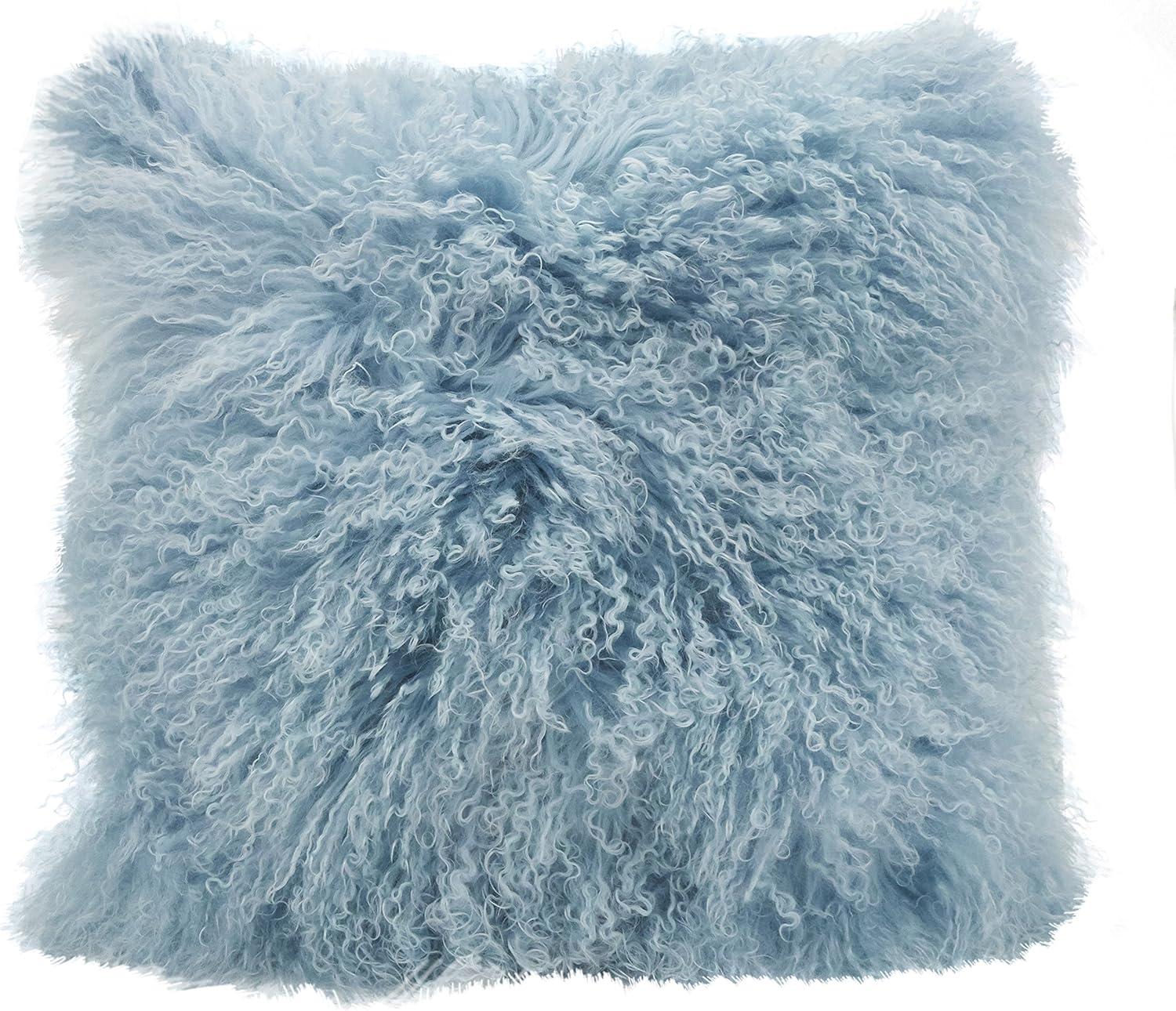 SARO 3564.IE20S 20 in. Wool Mongolian Lamb Fur Throw Pillow - Ice Blue