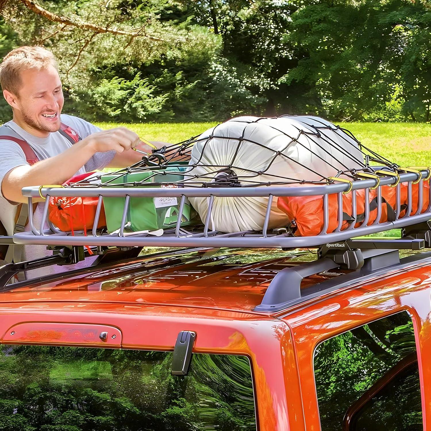 VEVOR Cargo Net for Pickup Truck Bed 4' x 6' Stretches to 7.2' x 10.8', Small 4"x4" Latex Bungee Net Mesh with 12 Steel D-Shaped Carabiners, Storage Bag, Suitable for Pickup, Jeep, SUV, Trailer