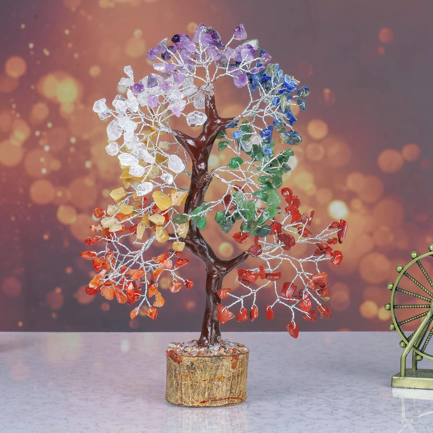 Multicolor Crystal Chakra Tree with Golden Wire