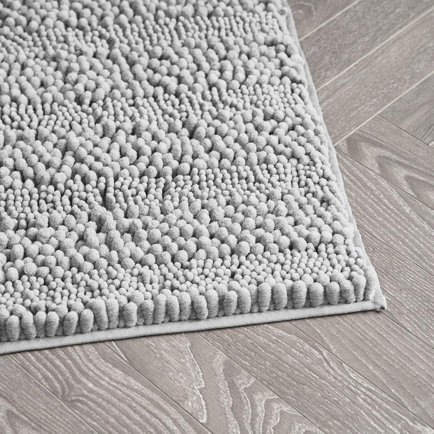 Laura Ashley – Astor Chenille Bath Mats | Set of 2| 100% Polyester | Premium Bathroom Décor | Machine Washable | TPR Backing | Measures 17” x 24” and 20” x 34” | Light Grey