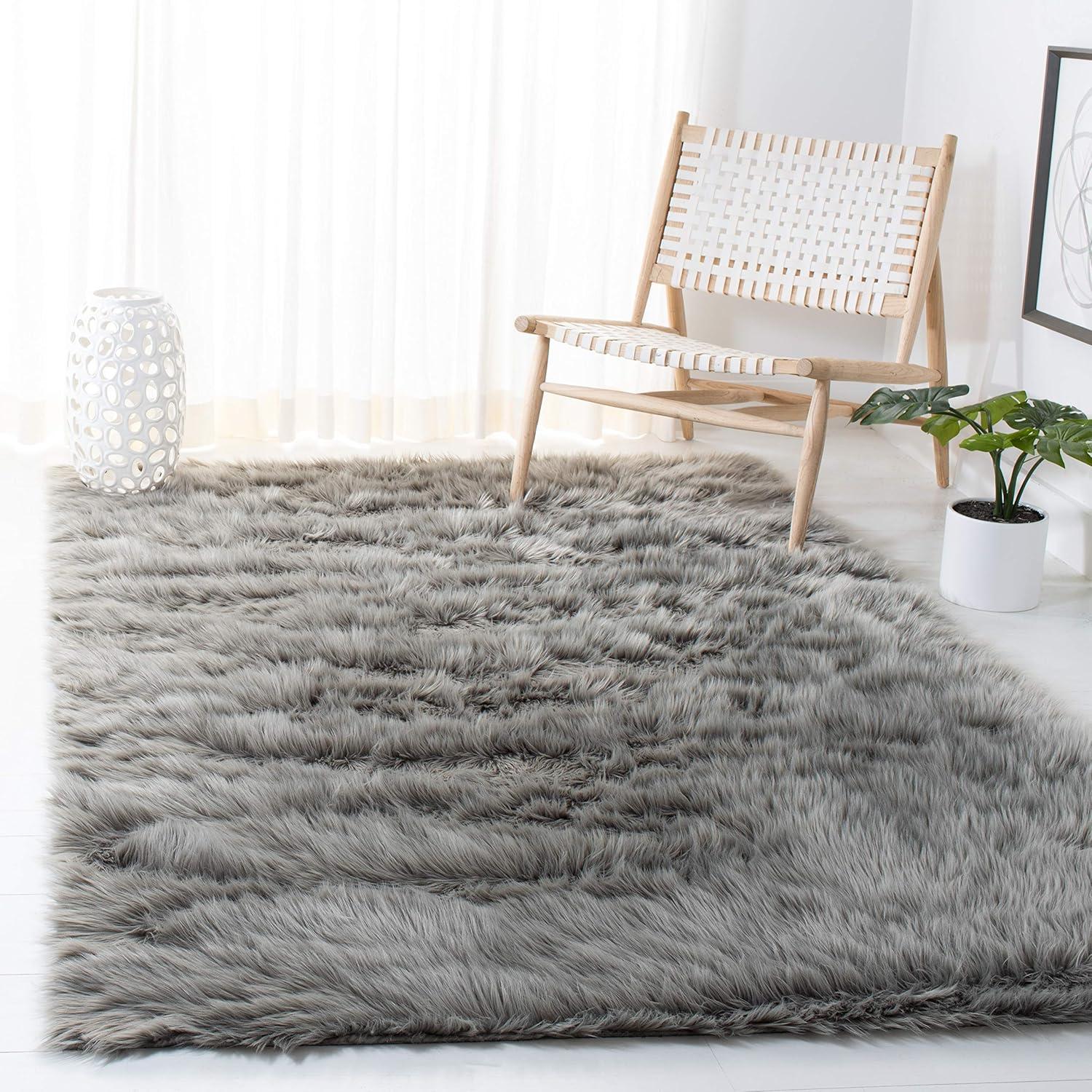 Gray Faux Sheepskin 6' x 9' Rectangular Area Rug