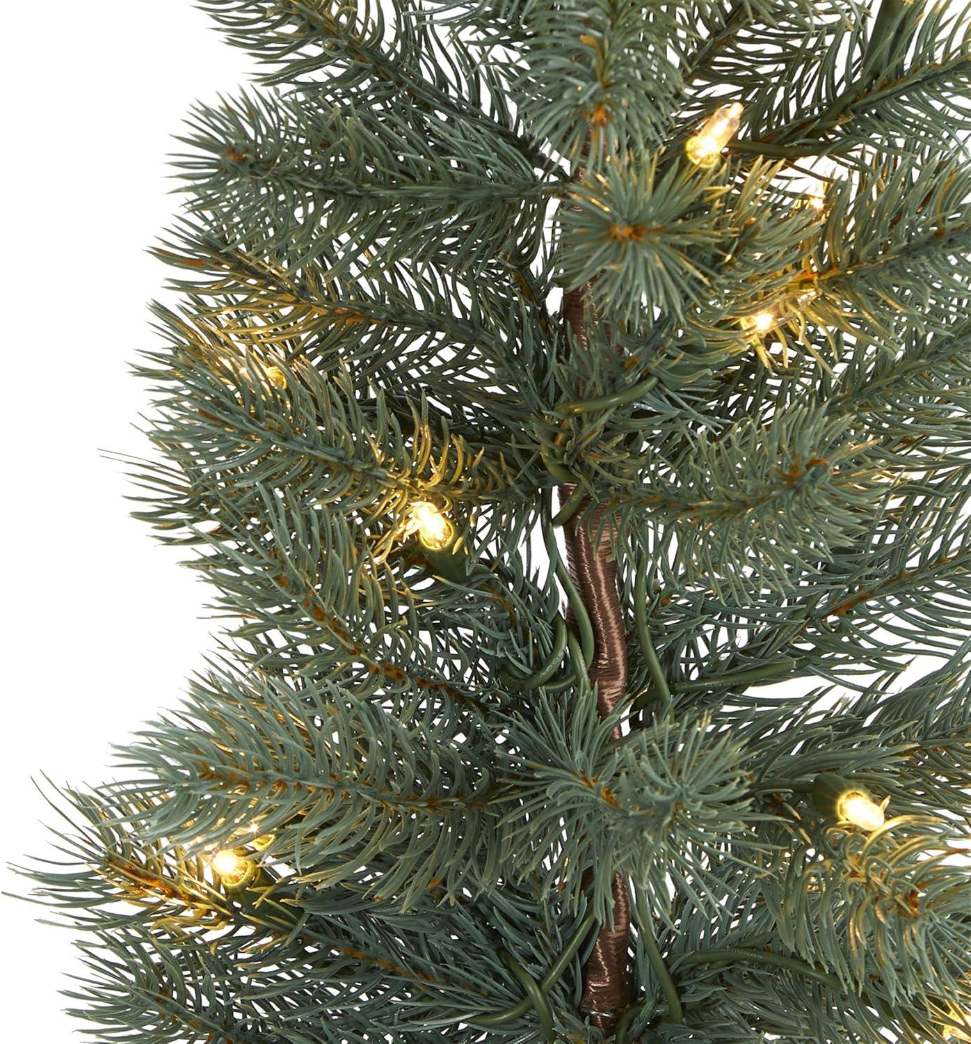 Nearly Natural 4ft. Green Pine Artificial Christmas Tree with 70 Warm White Lights Set in a Burlap Base