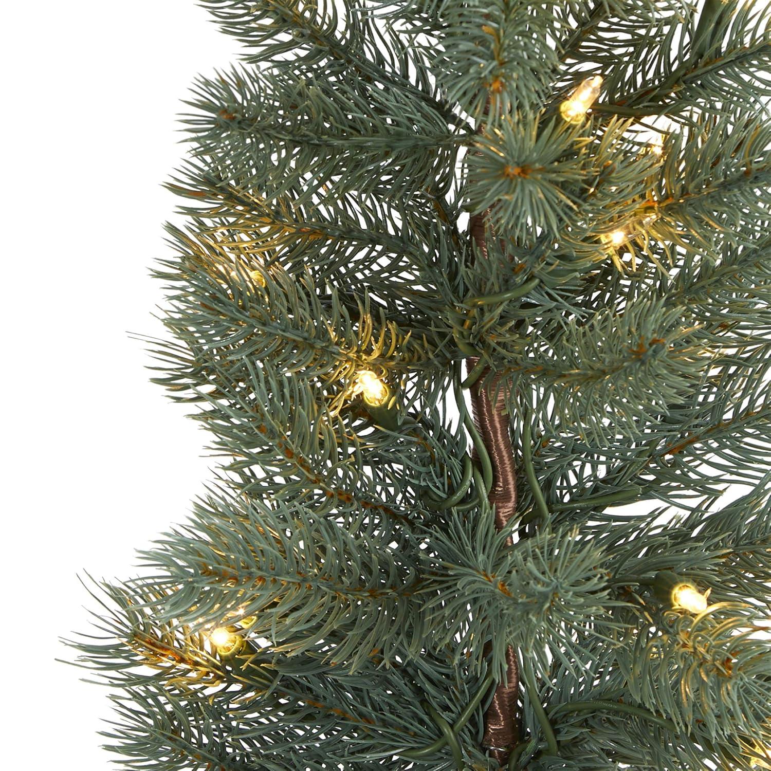Nearly Natural 4ft. Green Pine Artificial Christmas Tree with 70 Warm White Lights Set in a Burlap Base