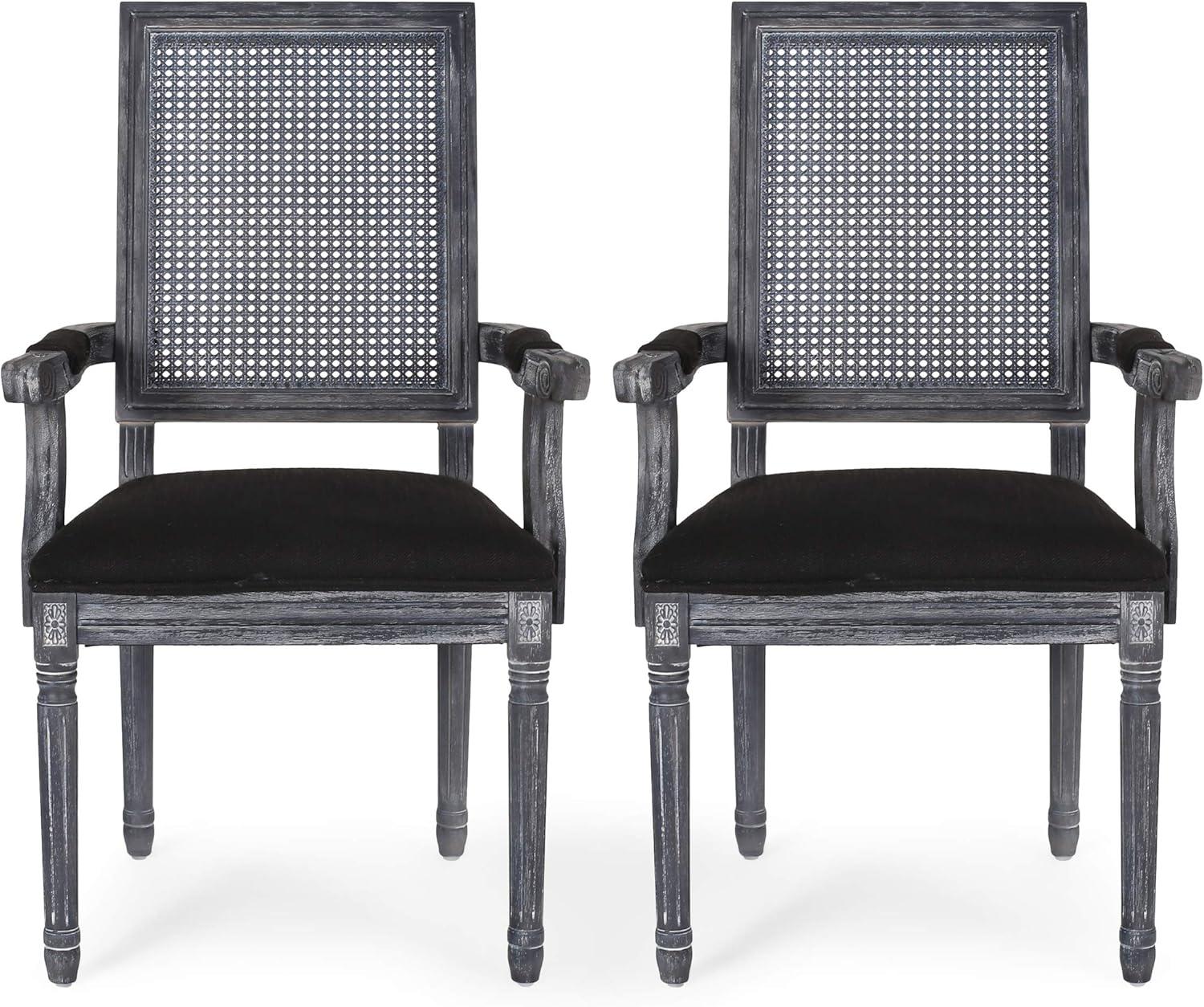 Set of 2 Maria French Country Wood & Cane Dining Chairs with Arms Beige - Christopher Knight Home