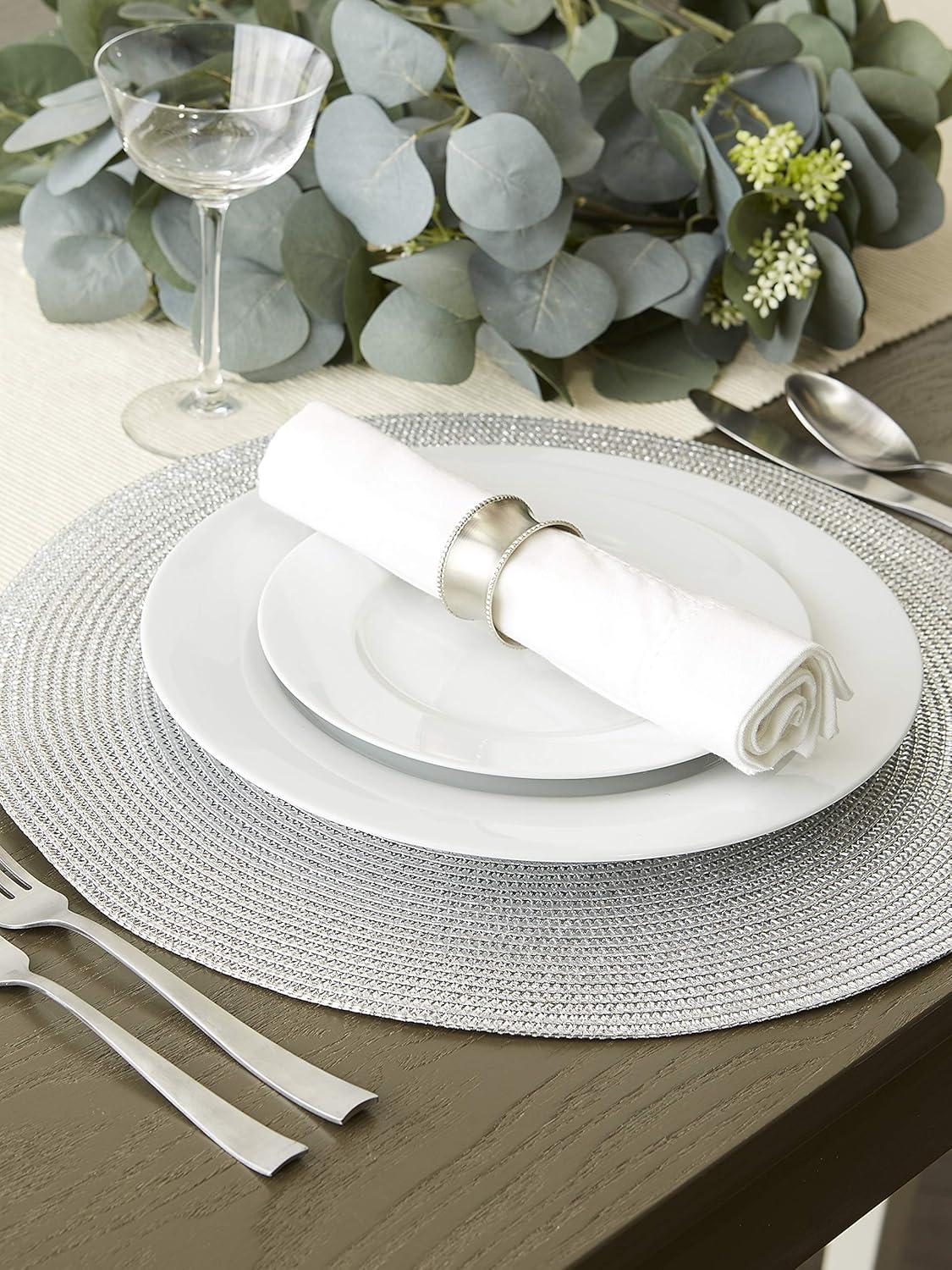 Metallic Silver Round Polypropylene Woven Placemat (Set of 6)