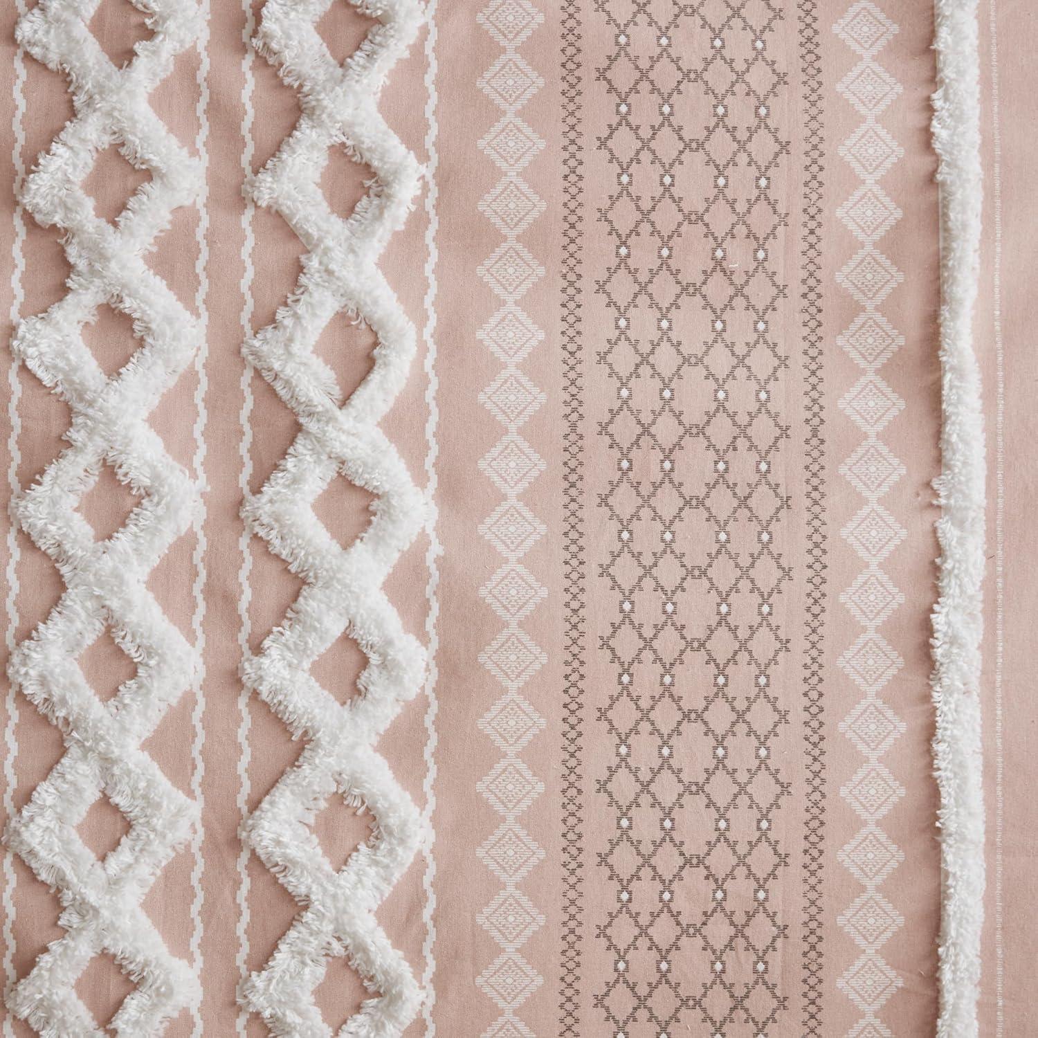 INK+IVY Imani Cotton Printed Curtain Panel with Chenille Stripe and Lining, Blush, 50x84"