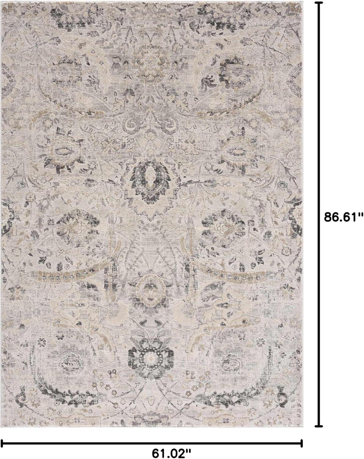 Hauteloom Georgiana Rustic Farmhouse Traditional Floral Medallion Carpet for Living Room, Bedroom - Boho Vintage Oriental Damask Area Rug - Grey, Black, Light Brown, Cream - 5'3" x 7'3" (5x7)