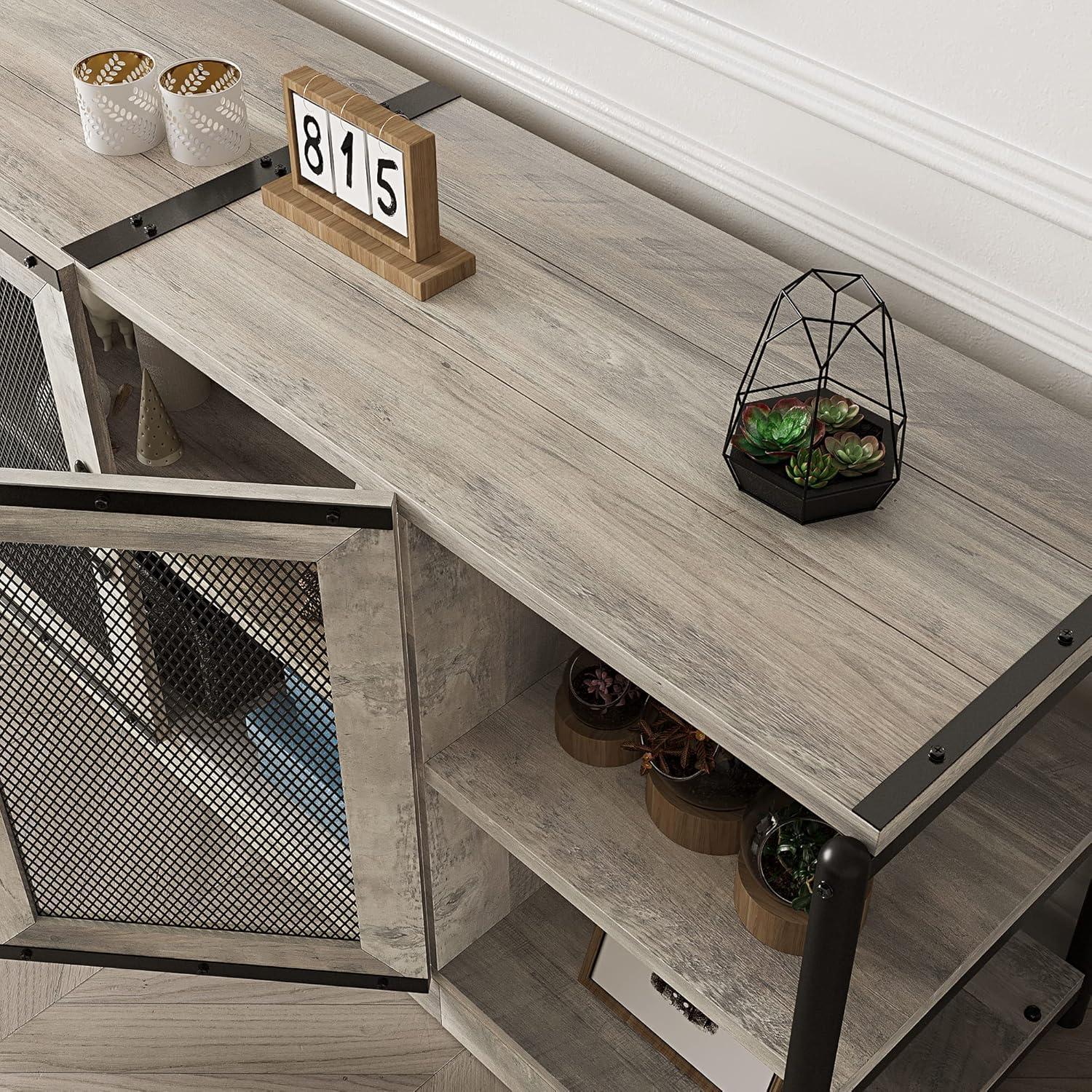 TV Stand Farmhouse Entertainment Center with Double Mesh Door Industrial TV Console Table with Storage Shelves for Televisions up to 65 inch