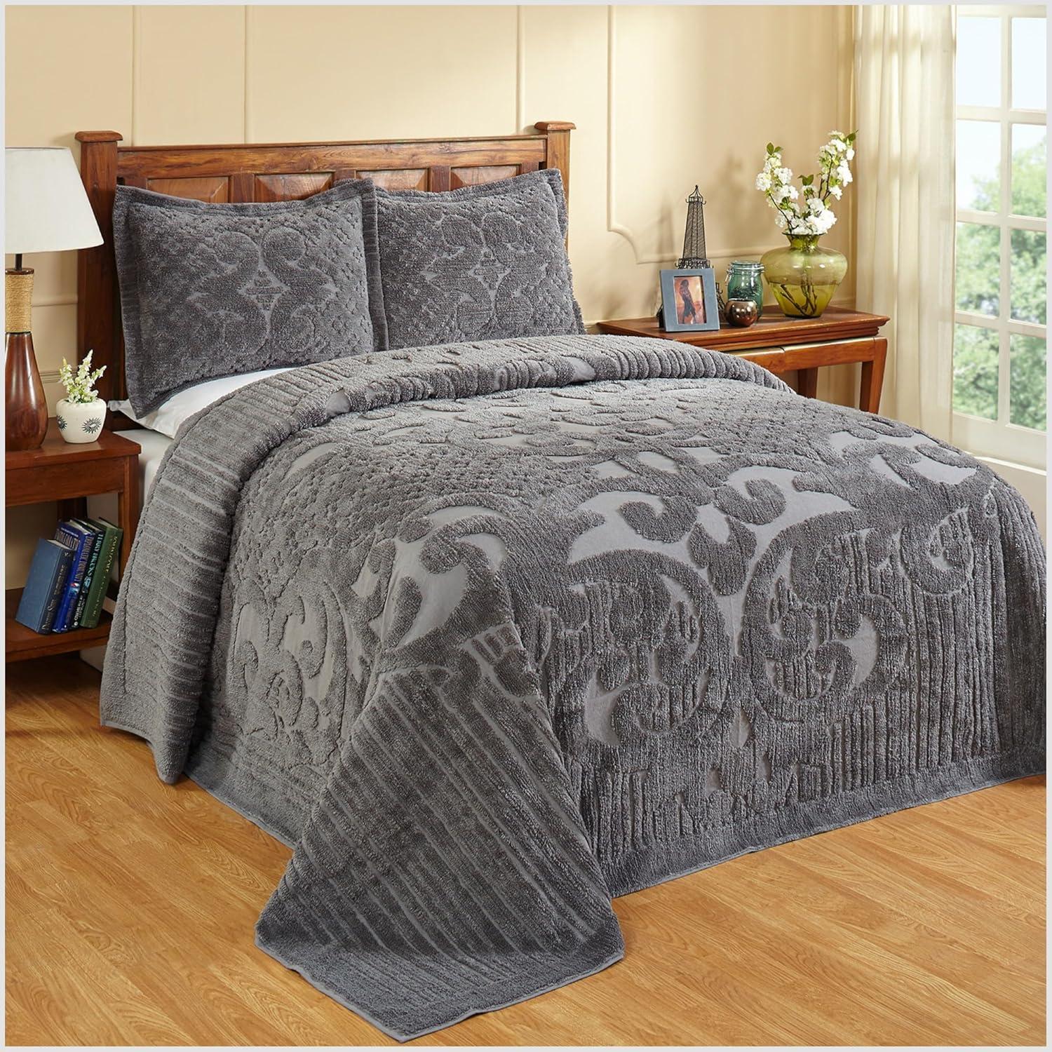 Queen Ashton Collection 100% Cotton Tufted Unique Luxurious Medallion Design Bedspread Gray - Better Trends