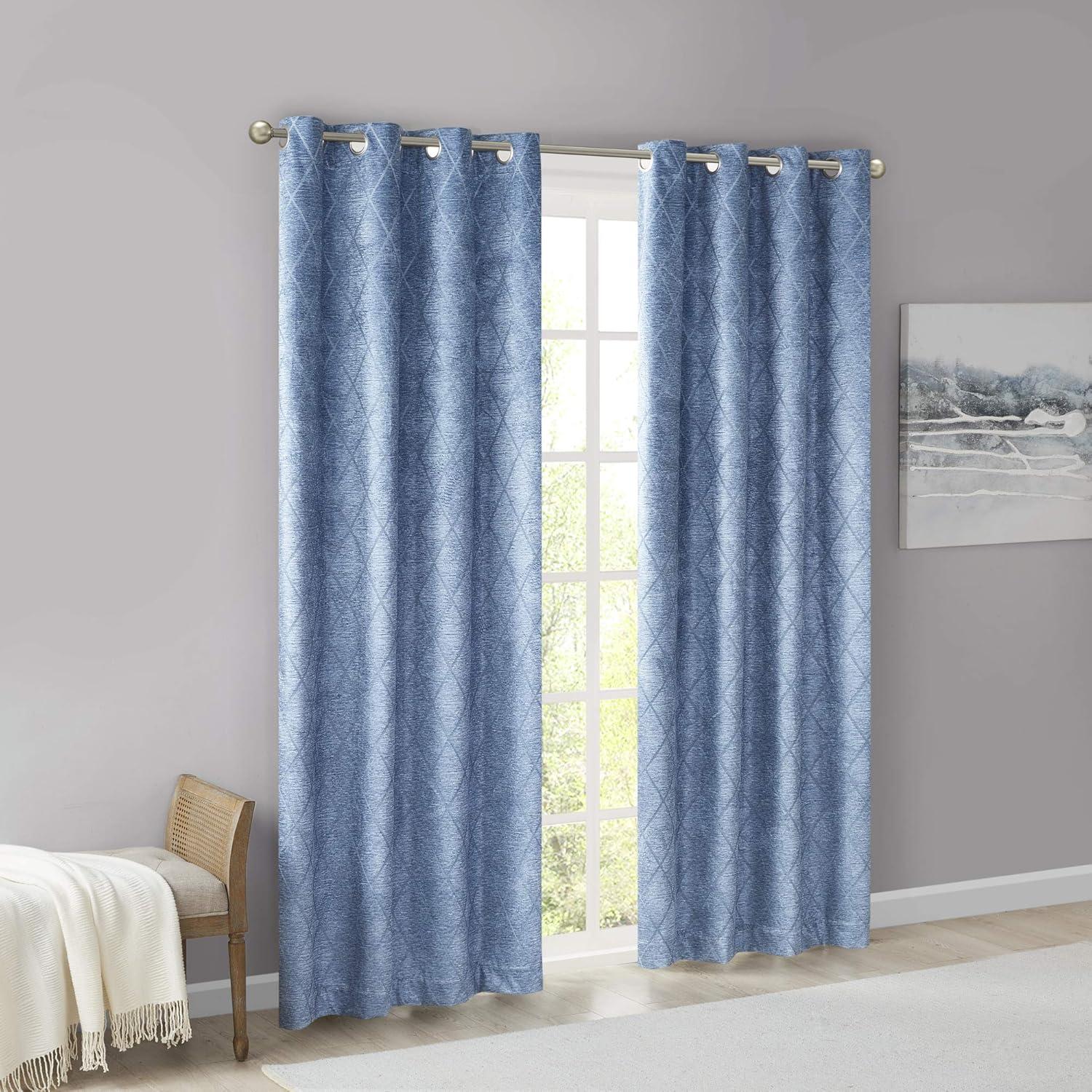 Sun Smart Taylor Total Blackout Curtain Single Window, Diamond Jacquard Grommet Top Living Room Decor Thermal Insulated Light Blocking Drape for Bedroom and Apartments, 50" x 95", Silver