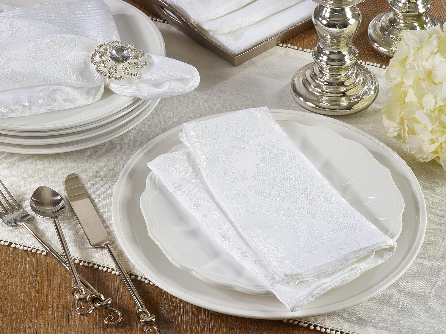 Saro Lifestyle Damask Napkin, 20" Square, White (Set of 12)