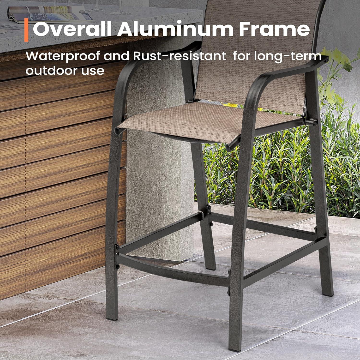 Pellebant Set of 2 Outdoor Counter Height Bar Stools  Aluminum Patio Bar Chairs,Espresso