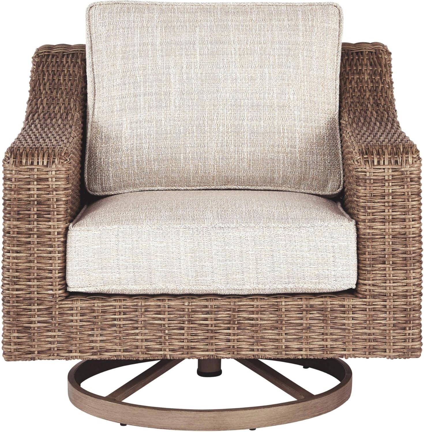 Beige Transitional Swivel Chair with Cushions