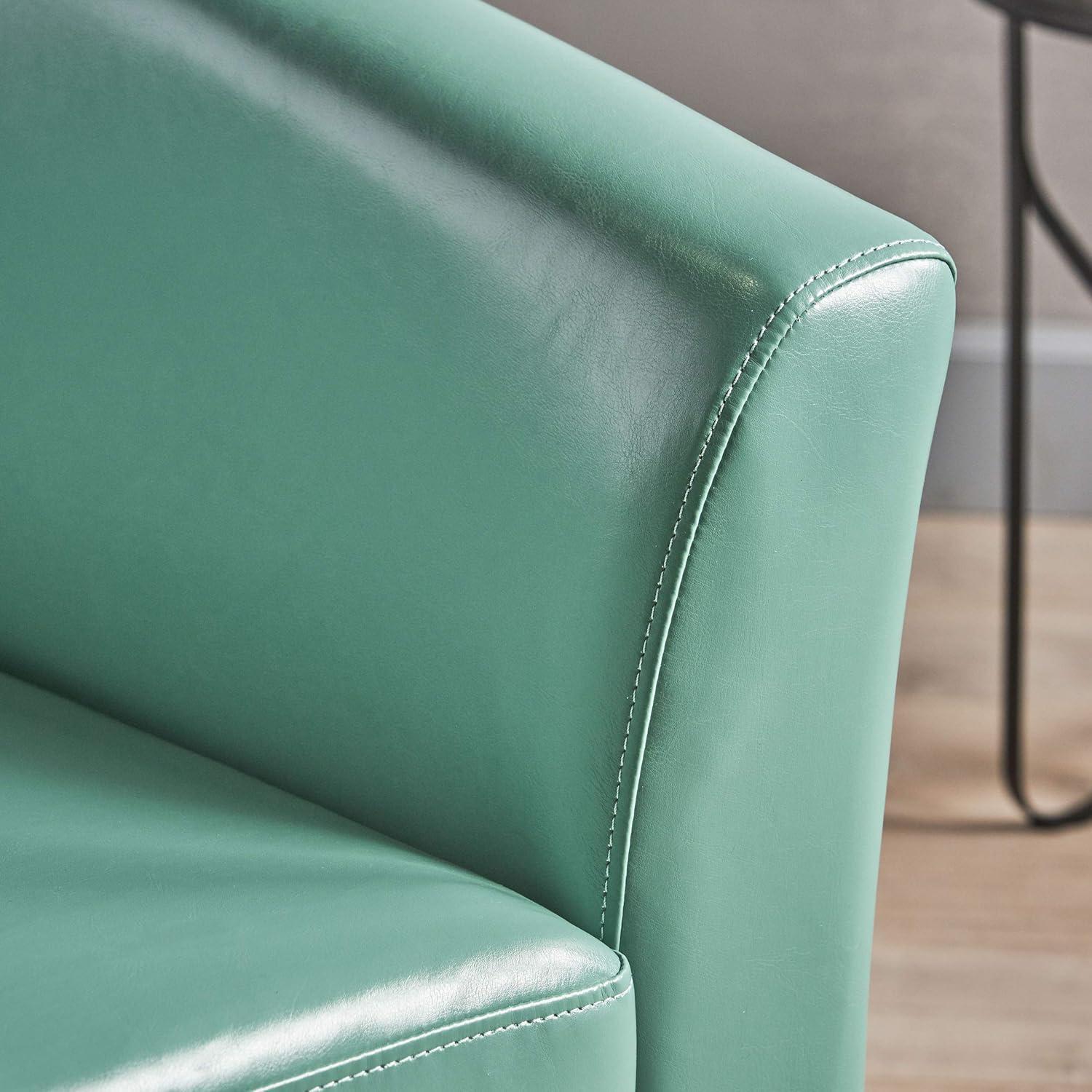 Turquoise Faux Leather Swivel Barrel Club Chair