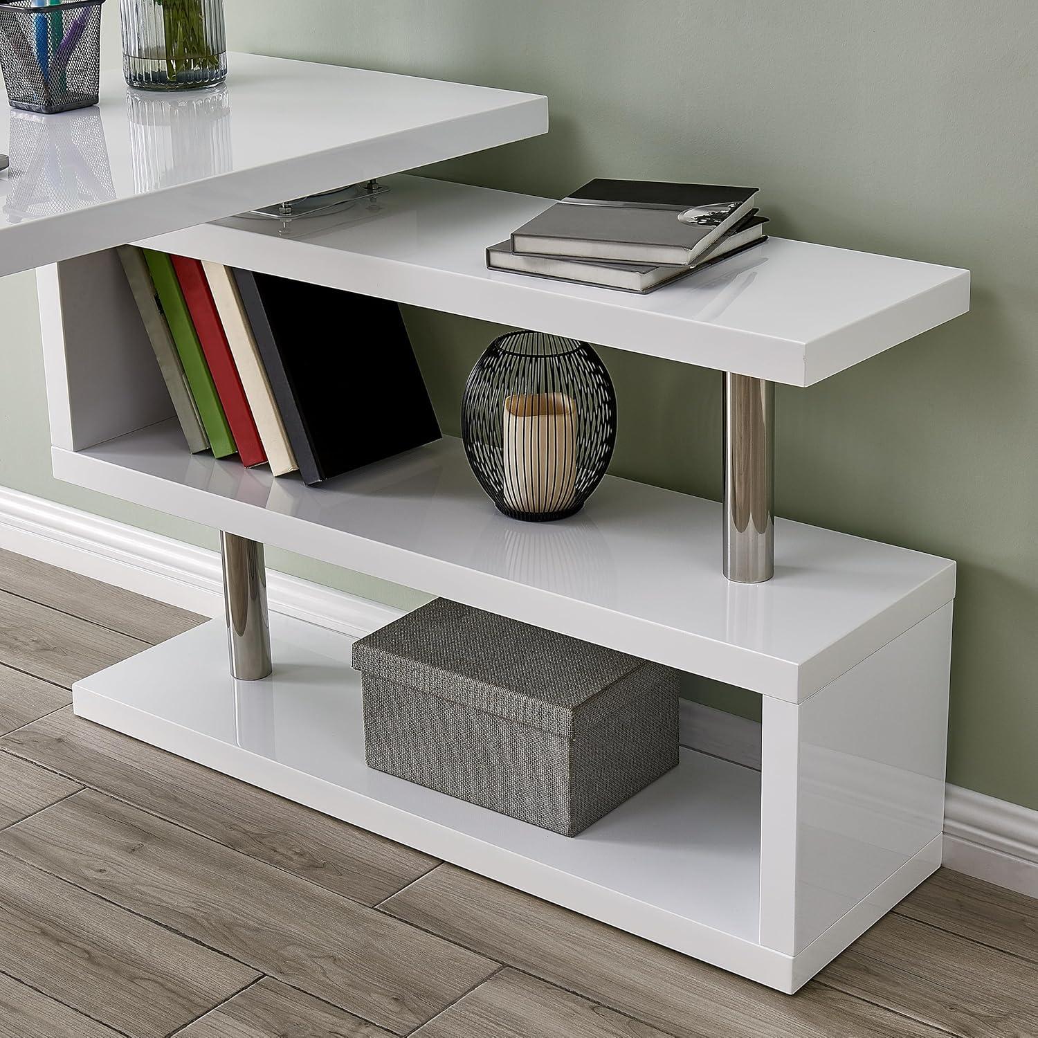 SEI Furniture Yates Adjustable Corner Writing Desk in White and Chrome