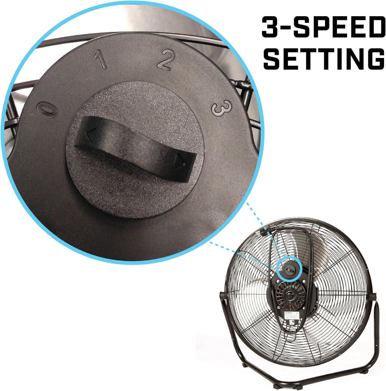 B-Air 20" High Velocity 3-Speed Floor Fan, Home and Commercial Use, 24" H, Black, FT-20X, New