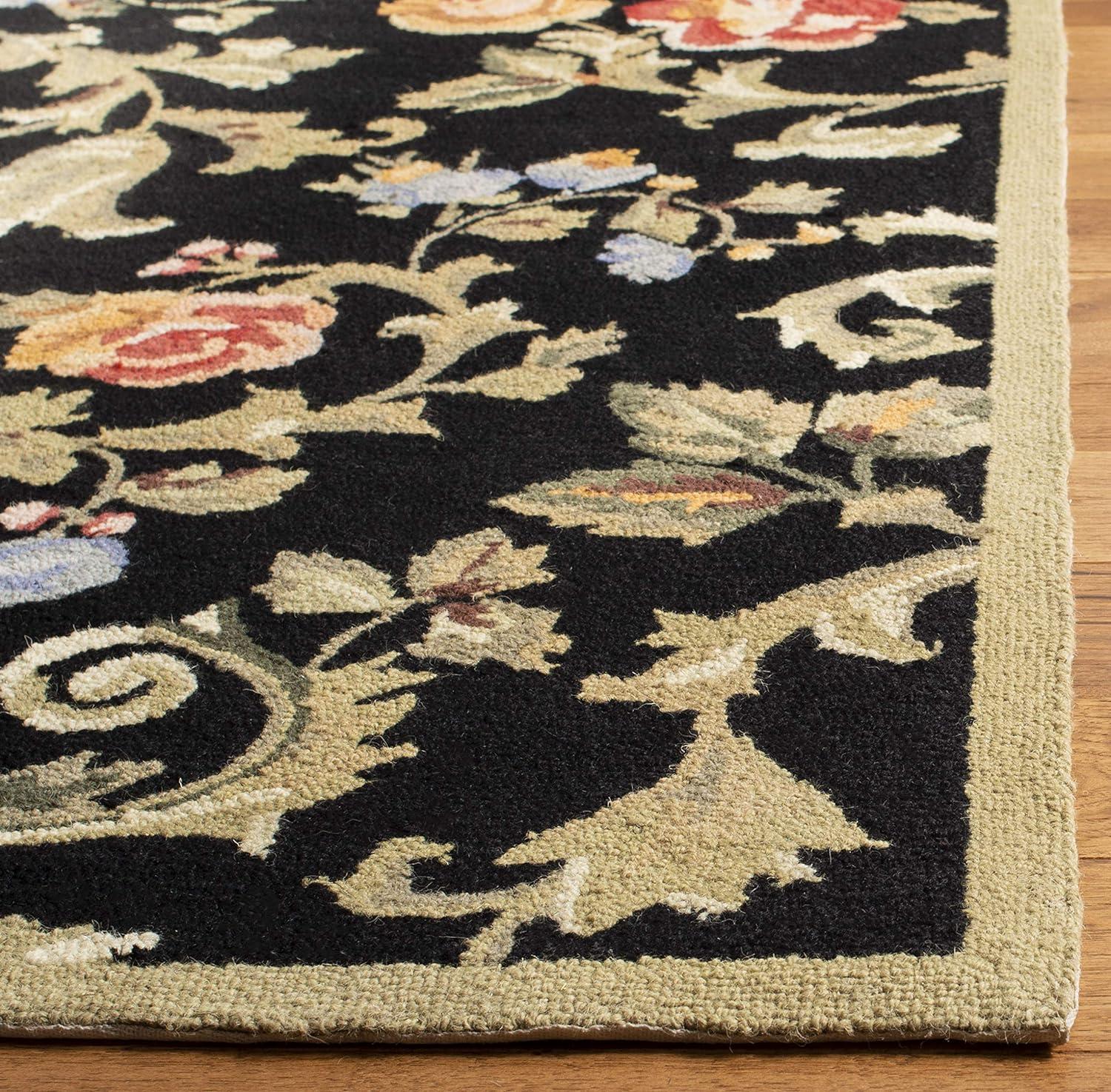 Black Floral Hand-Knotted Wool Area Rug, 3'9" x 5'9"