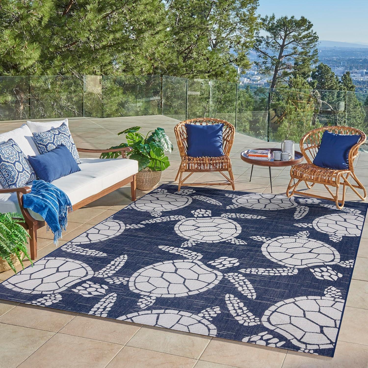 Paseo Tortue Sea Turtle Polypropylene Flatweave Indoor/ Outdoor Area Rug