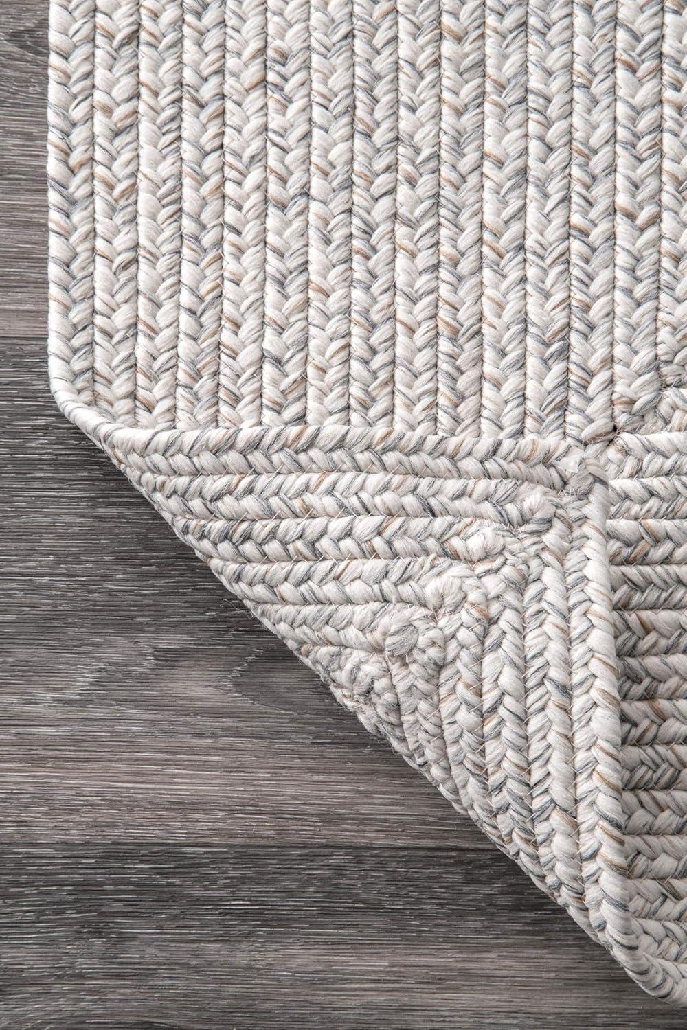 nuLOOM 6' Square Solid Hand Braided Indoor/Outdoor Area Rug, Pet-Friendly, High Traffic, Weather Resistant, for Patio, Balcony, Bedroom, Living Room, Dining Room, Wynn Ivory