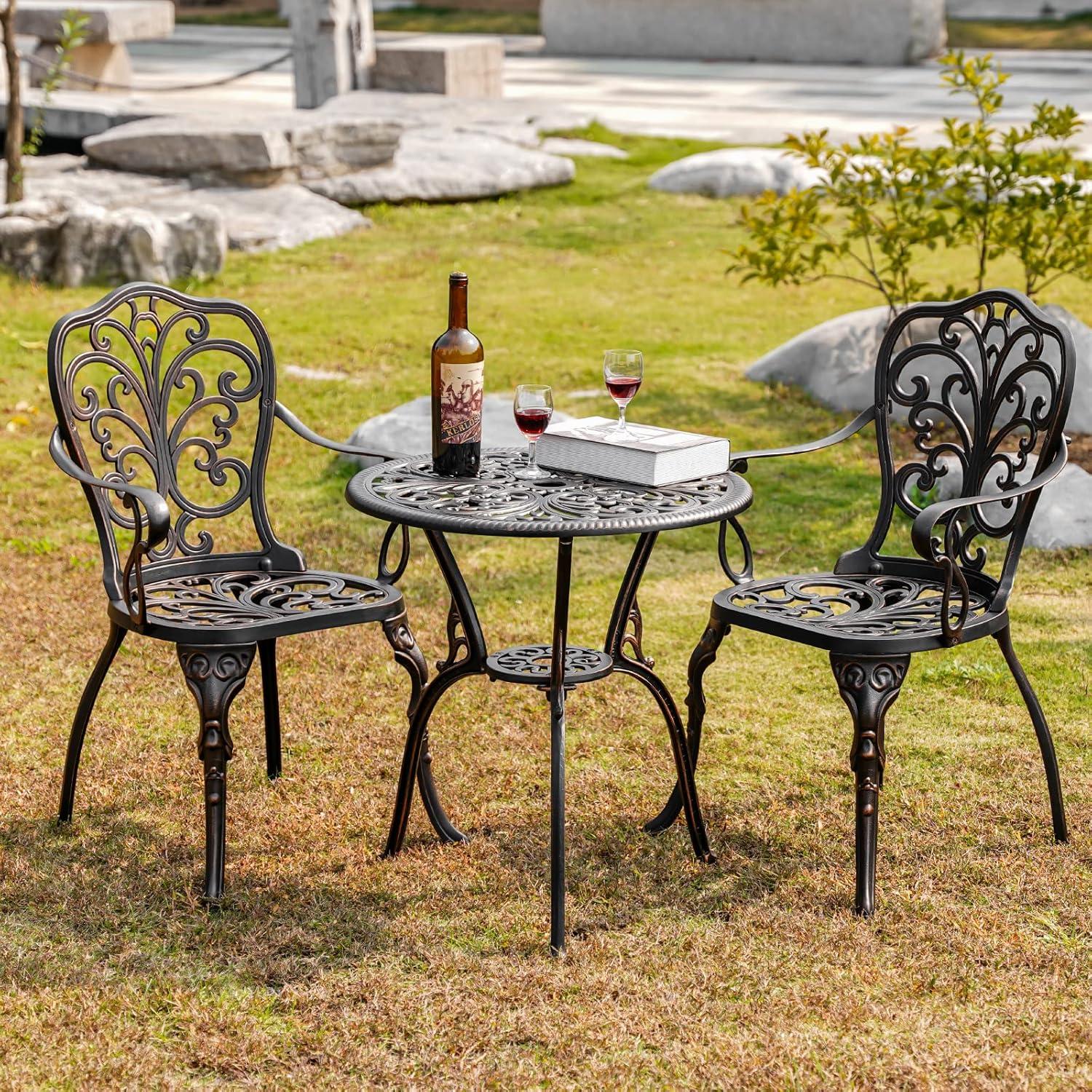 Butterfly Black Cast Aluminum 3-Piece Patio Bistro Set