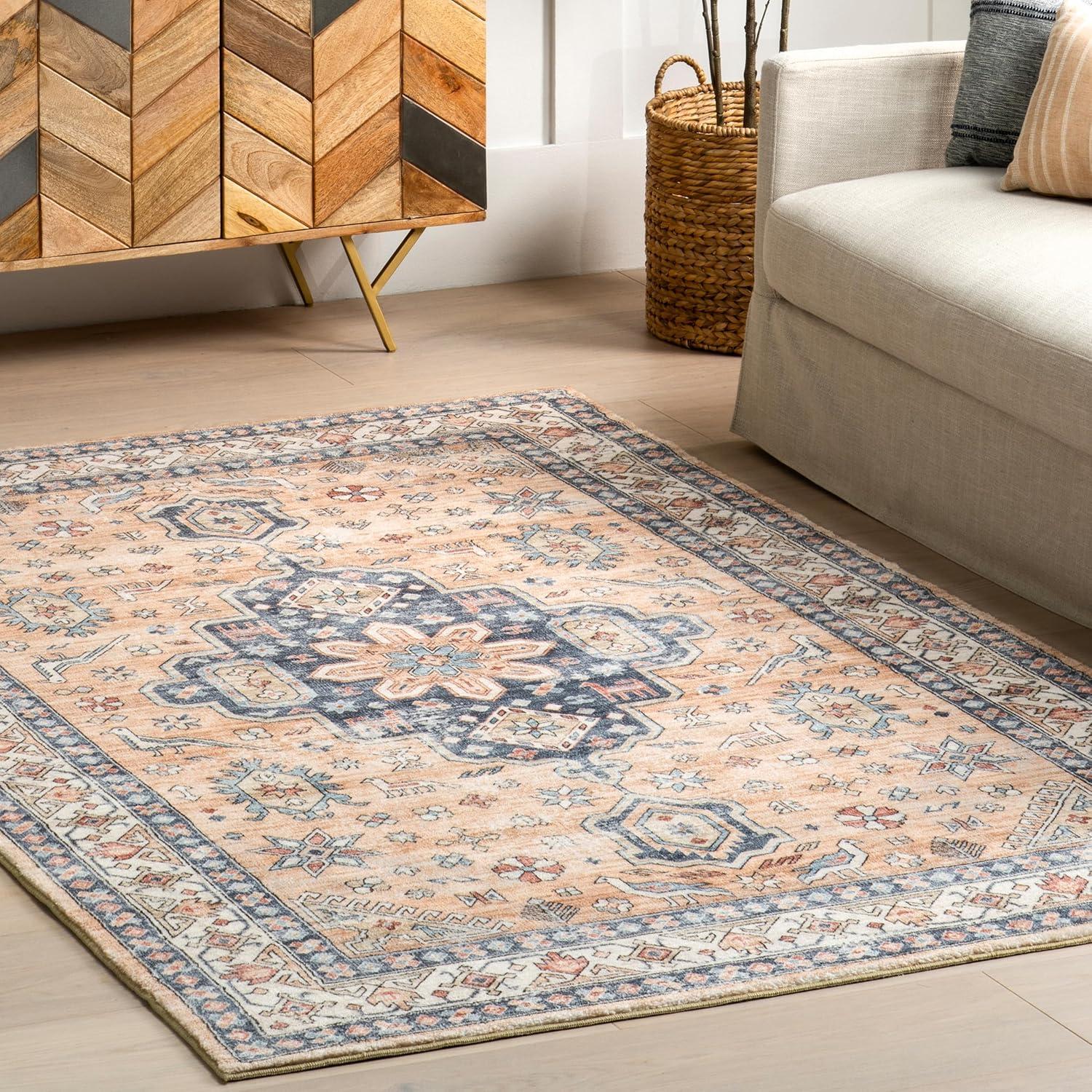 nuLOOM Jordan Vintage Medallion Machine Washable Area Rug, 3' x 5', Sand