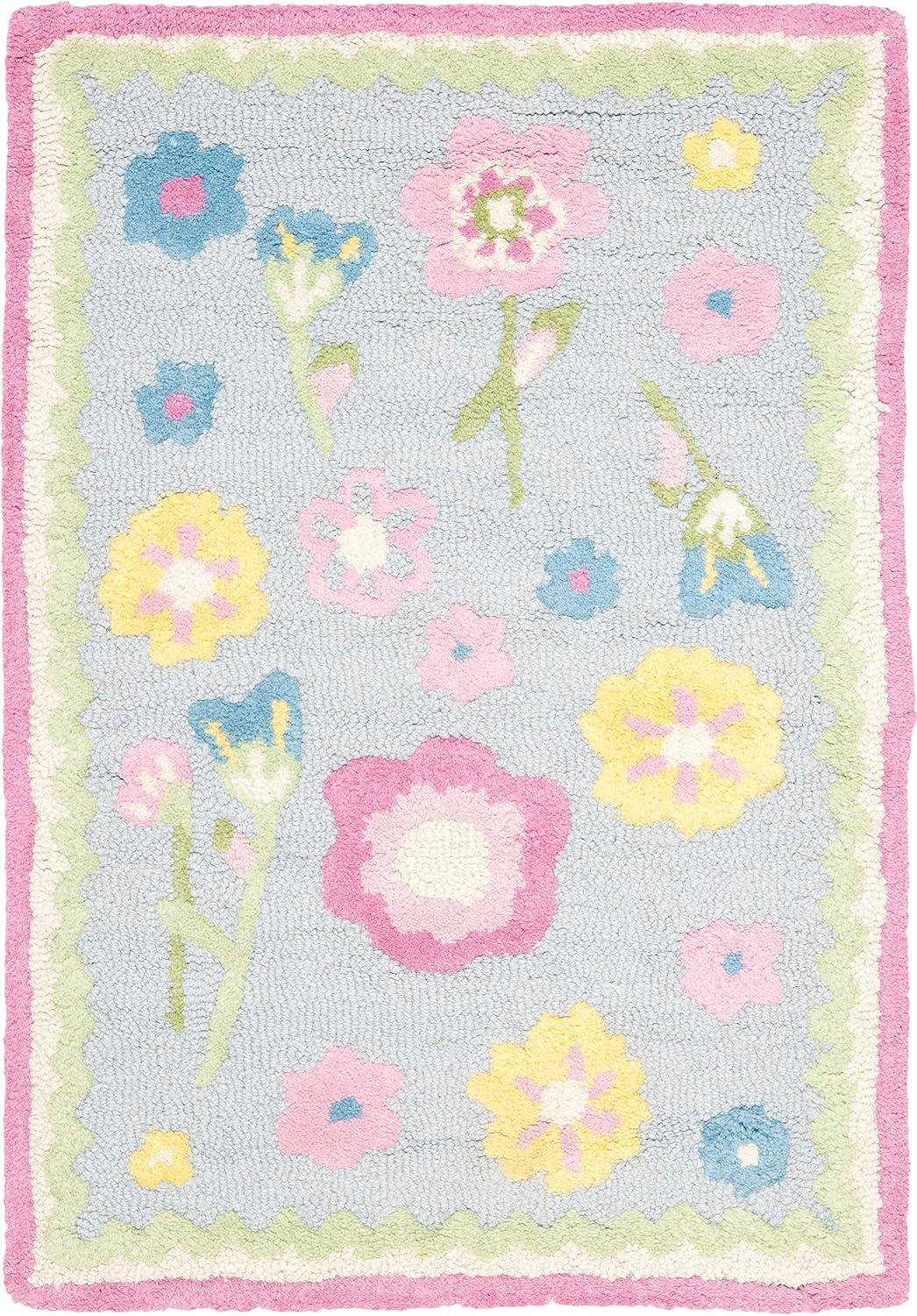 Handmade Blue Floral Kids Wool Area Rug 2' x 3'