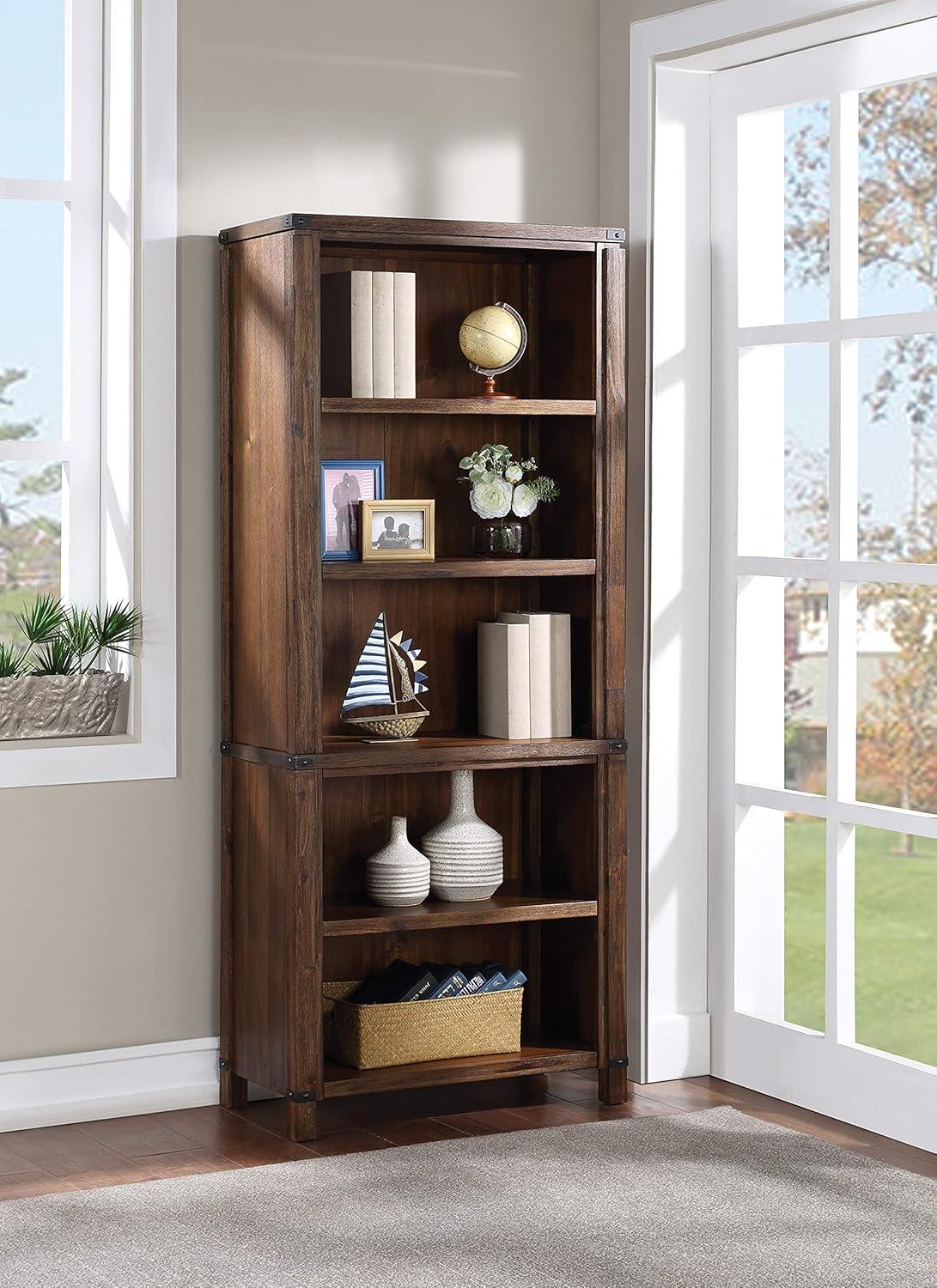 Baton Rouge 72" Bookcase in Brushed Walnut Finish in Engineered Wood