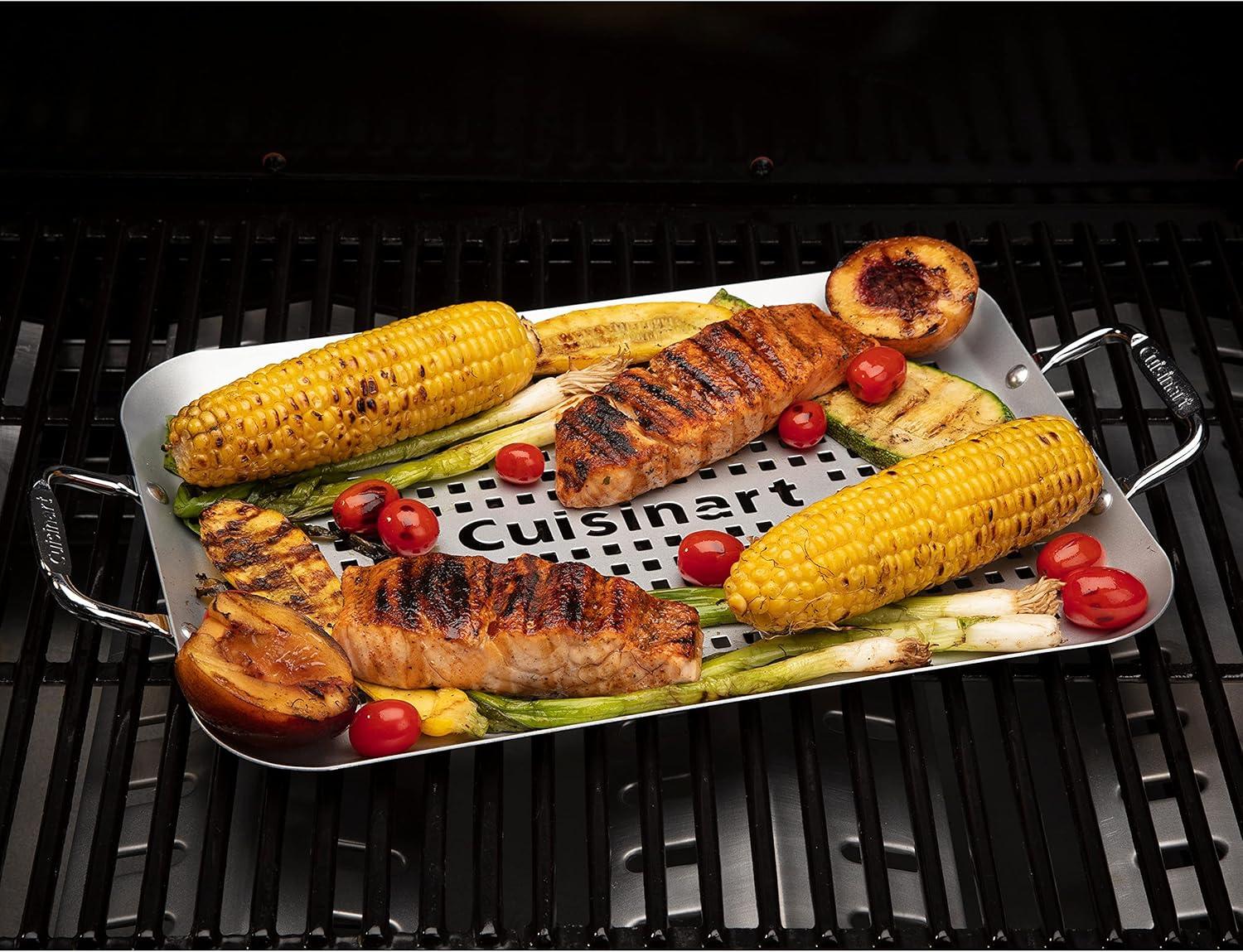 14.5" x 10" Non-Stick Perforated Grill Topper with Handles