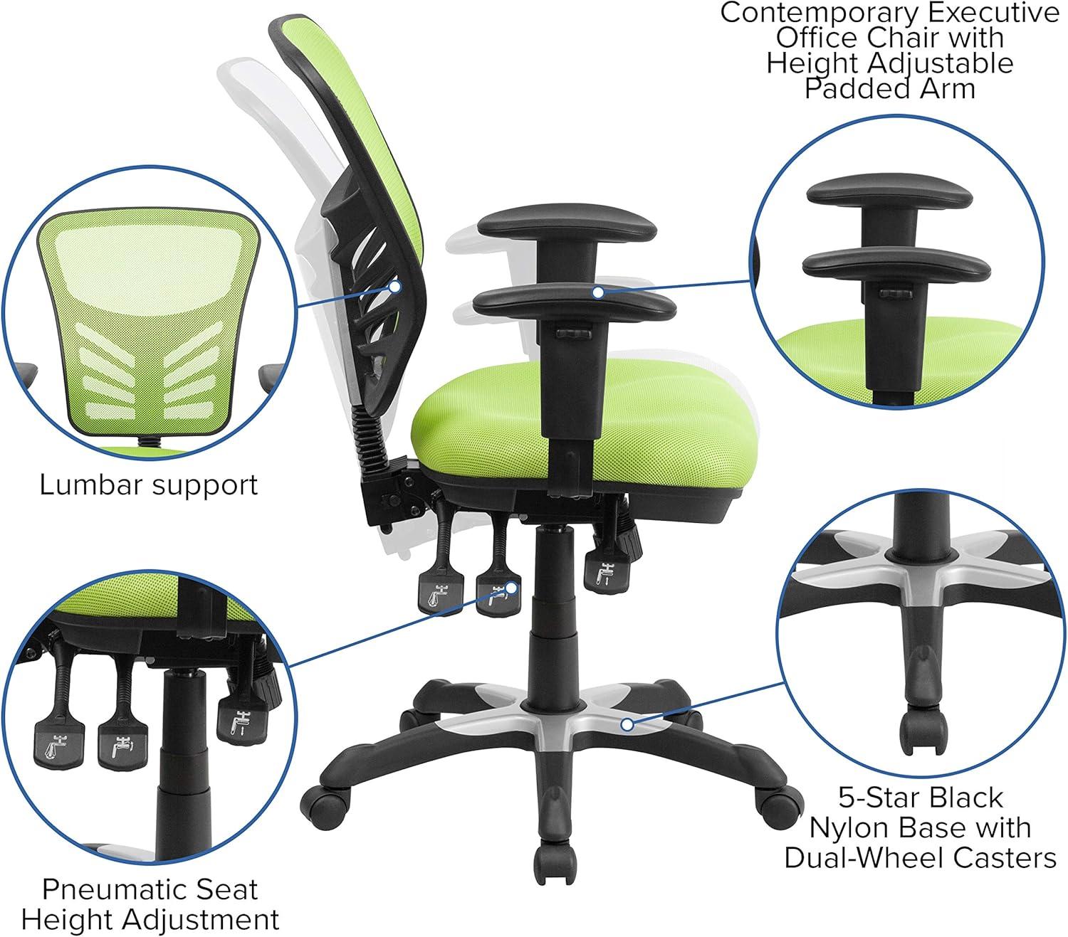 Flash Furniture Nicholas Mid-Back Green Mesh Multifunction Executive Swivel Ergonomic Office Chair with Adjustable Arms