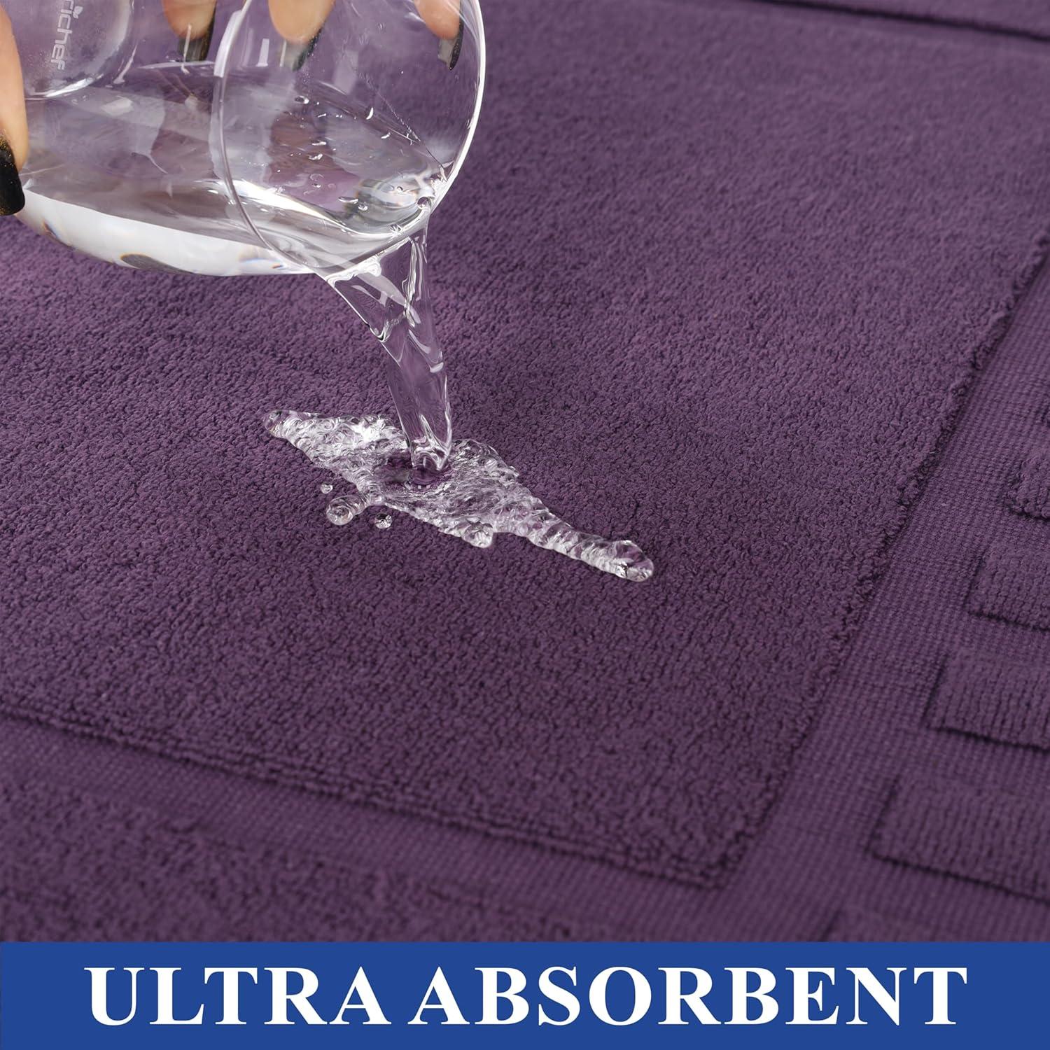 Superior Leo Cotton Geometric Border Bath Mat, 22" x 35", Set of 2, Eggplant