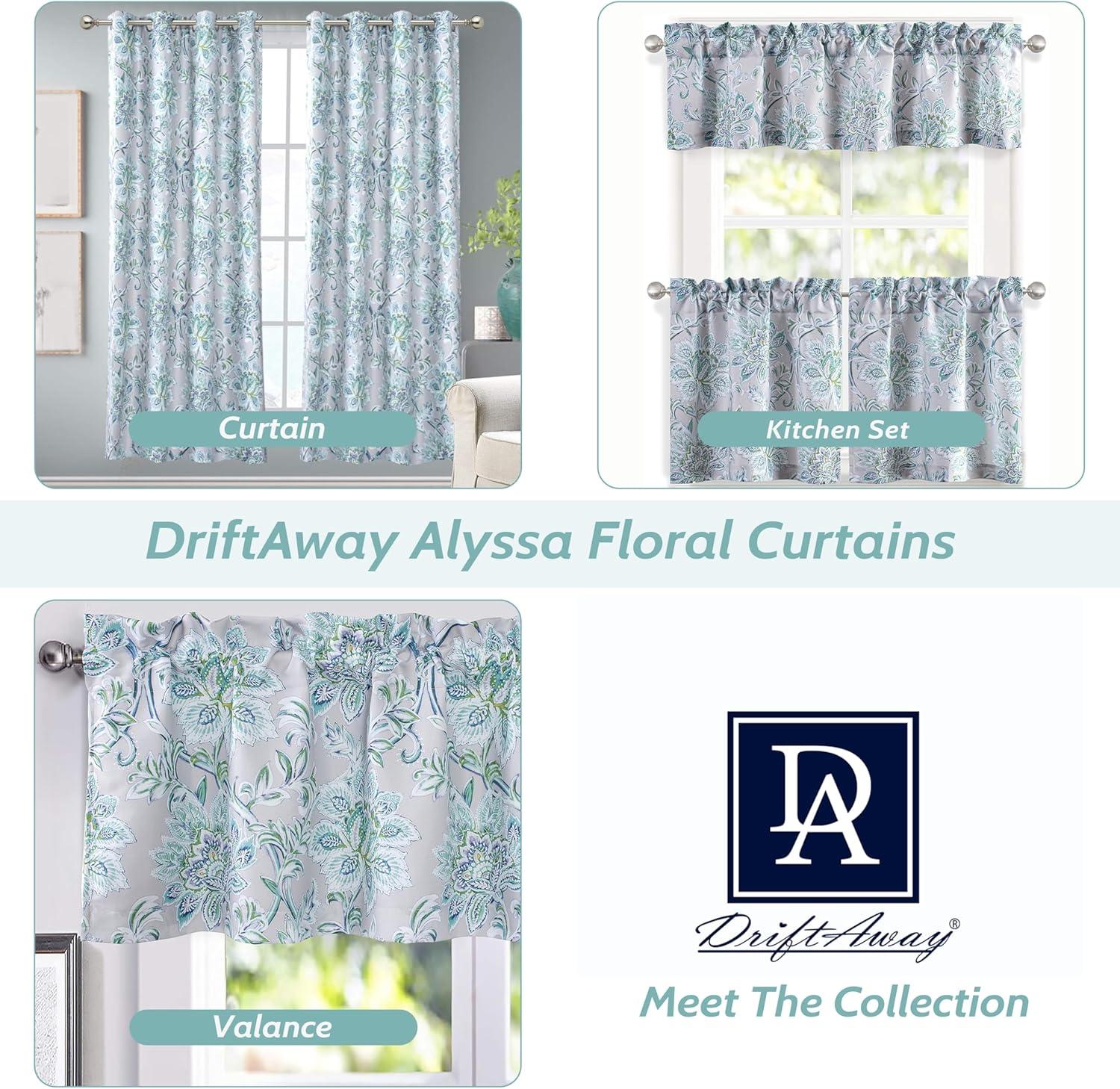 Alyssa Gray Floral Thermal Insulated Rod Pocket Valance Set