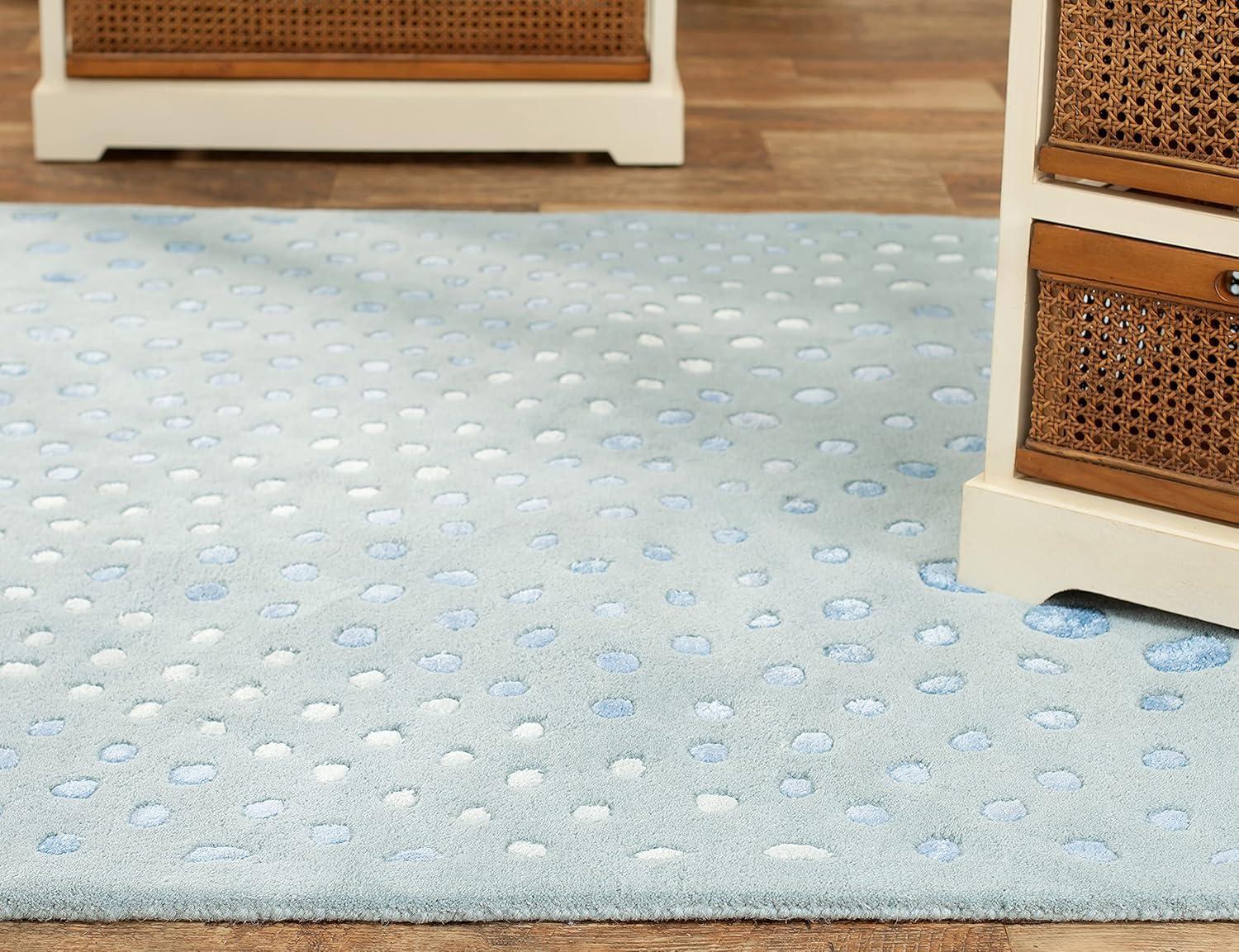 Handmade Light Blue Wool and Viscose Tufted Rectangular Rug, 7'6" x 9'6"