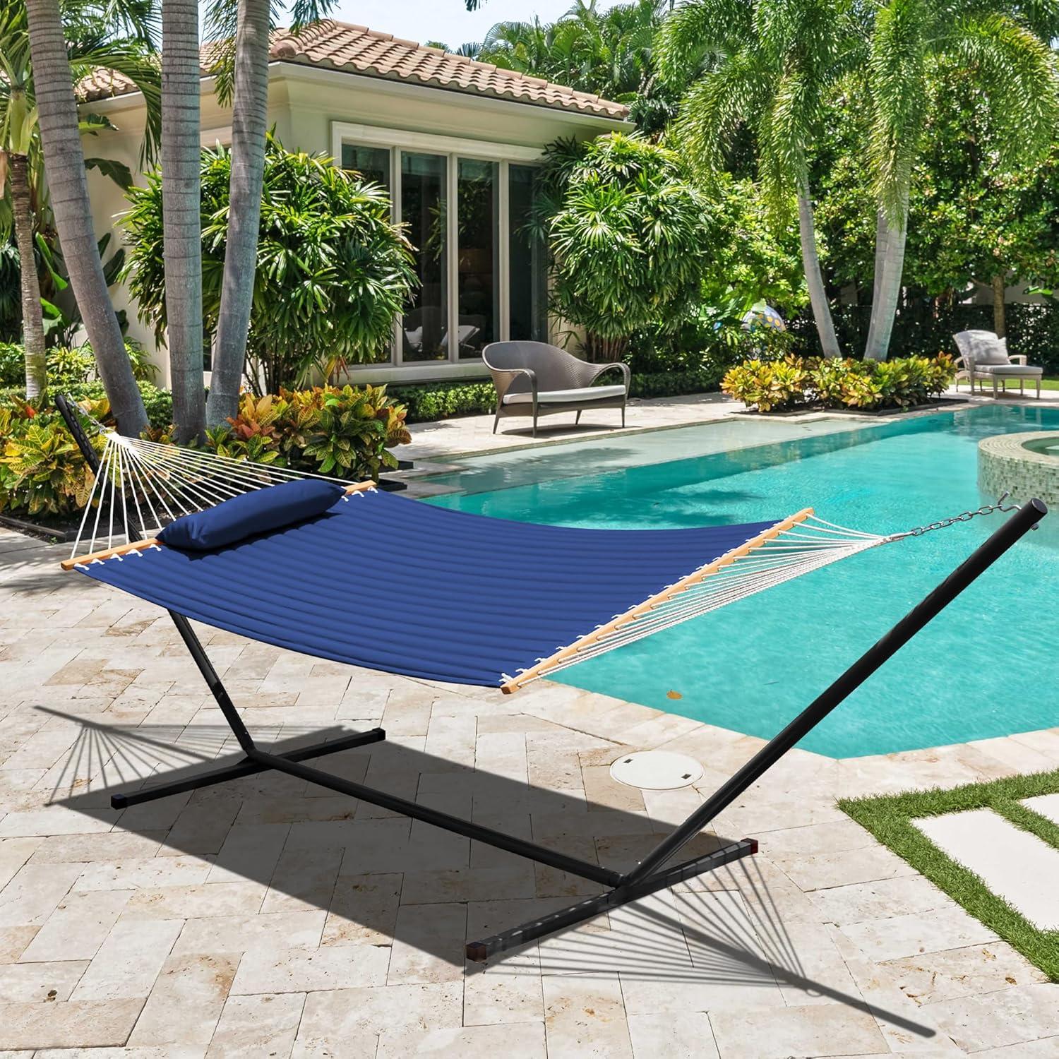 Sunnydaze Large 2-Person Hammock Stand with Heavy-Duty Steel Beam Construction - 400-lb Weight Capacity/15' Stand - Black