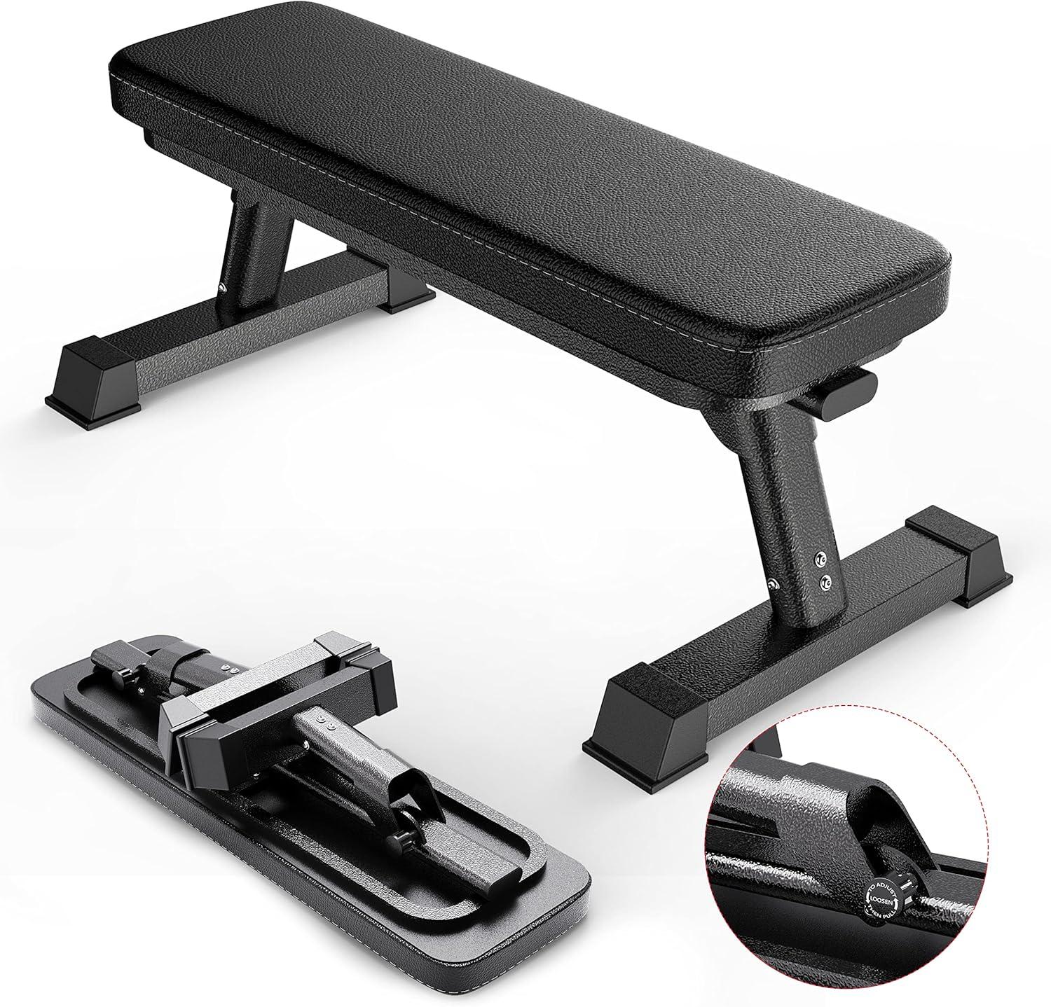 Finer Form Gym Quality Foldable Flat Bench for Multi-Purpose Weight Training and Ab Exercises (Black)