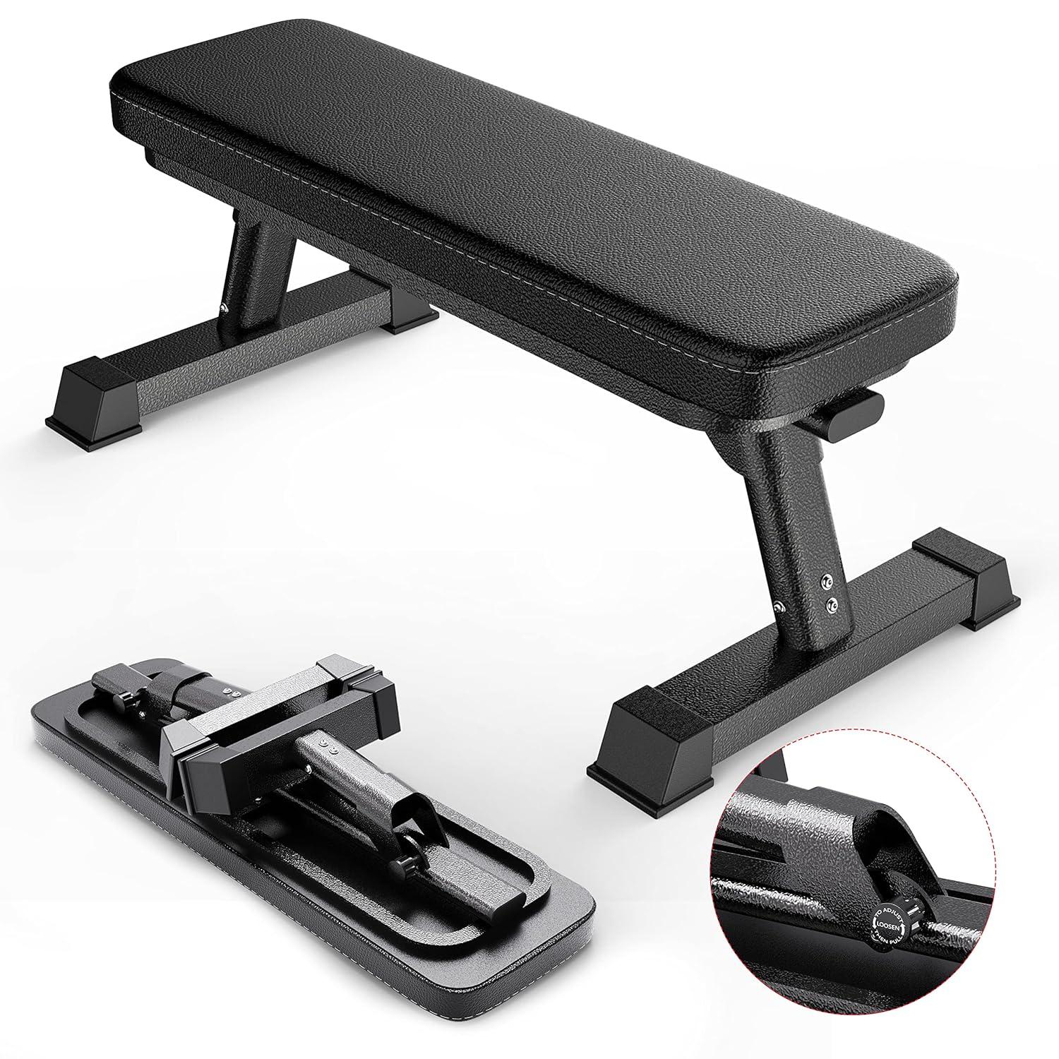 Finer Form Gym Quality Foldable Flat Bench for Multi-Purpose Weight Training and Ab Exercises (Black)