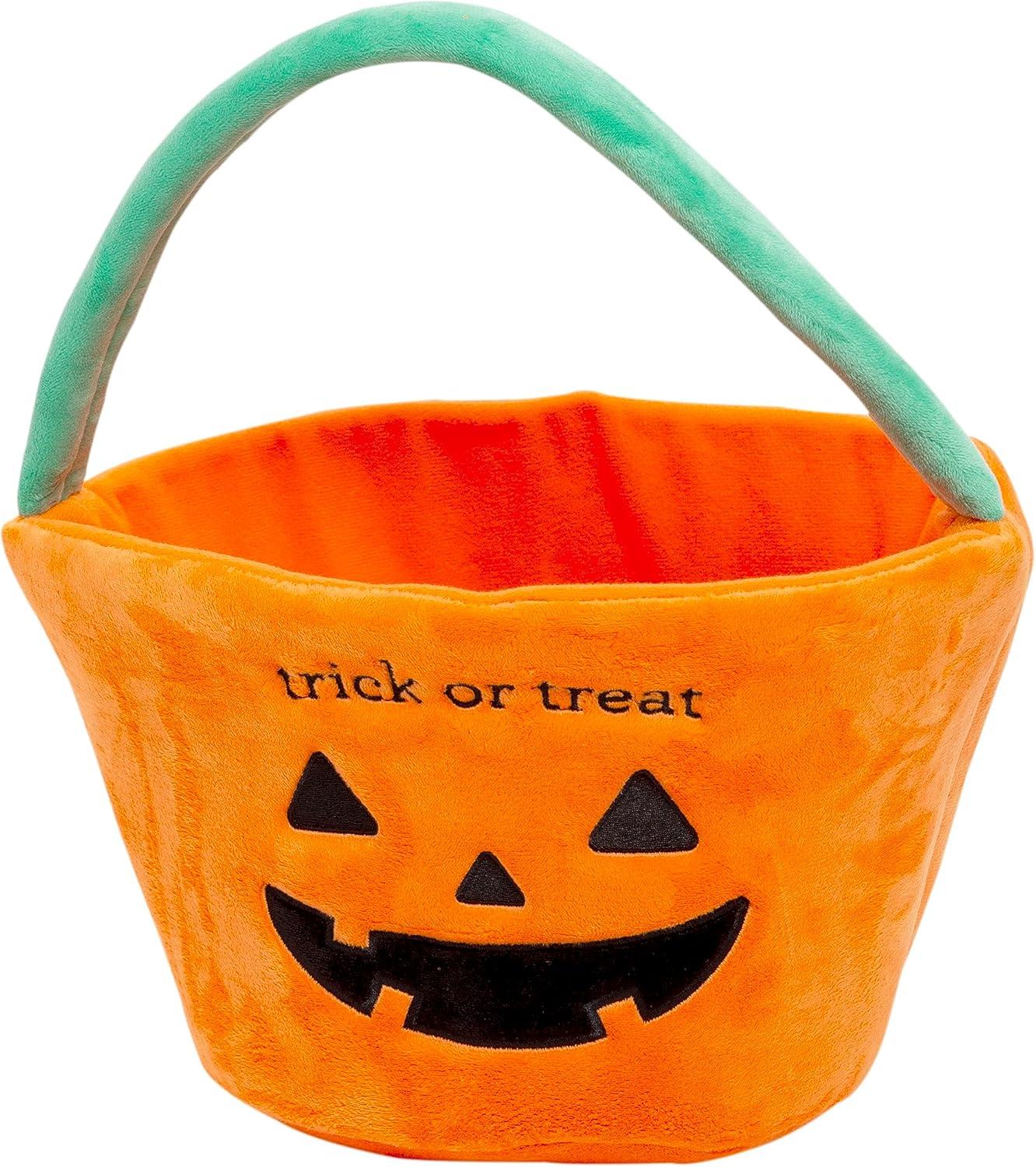 Reece Studio 'Trick or Treat' Halloween Basket, Plush Pumpkin Trick Or Treat Candy Bag, Fall Pumpkin Tote for Baby Girl or Baby Boy, Toddler Holiday Keepsake Gift