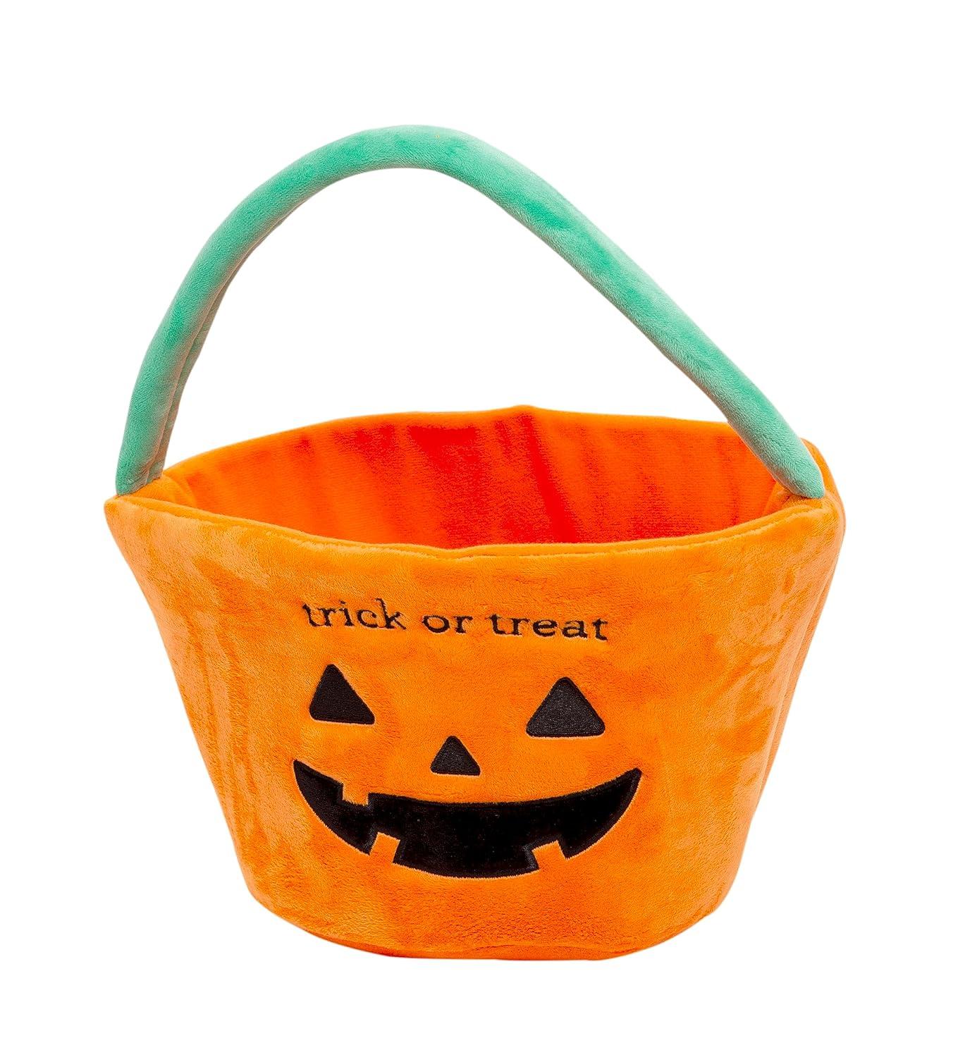 Reece Studio 'Trick or Treat' Halloween Basket, Plush Pumpkin Trick Or Treat Candy Bag, Fall Pumpkin Tote for Baby Girl or Baby Boy, Toddler Holiday Keepsake Gift