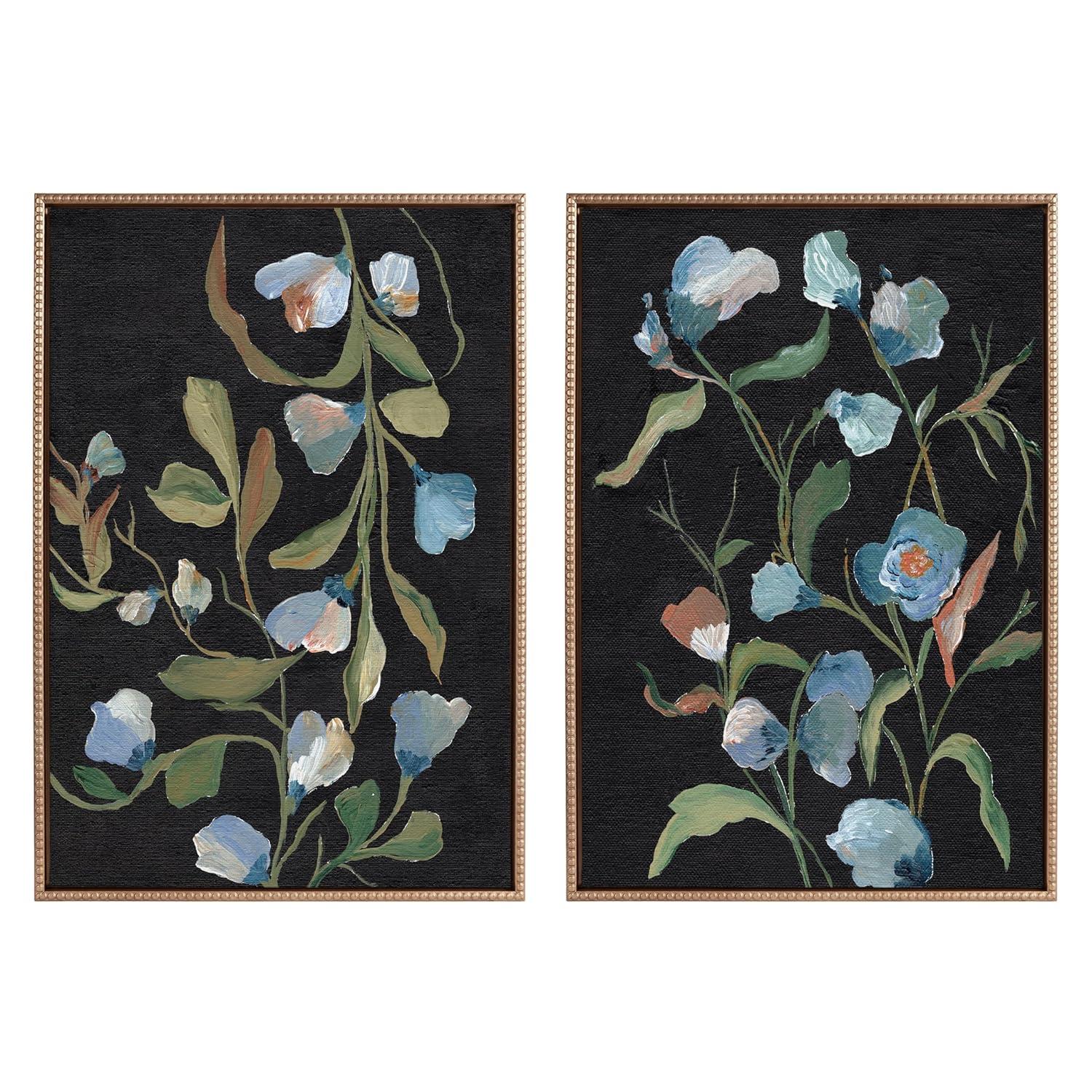 Kate & Laurel All Things Decor 23"x33" (Set of 2) Sylvie Foliage I and III Framed Canvas Arts by Nikita Jariwala Beaded Gold : Vintage
