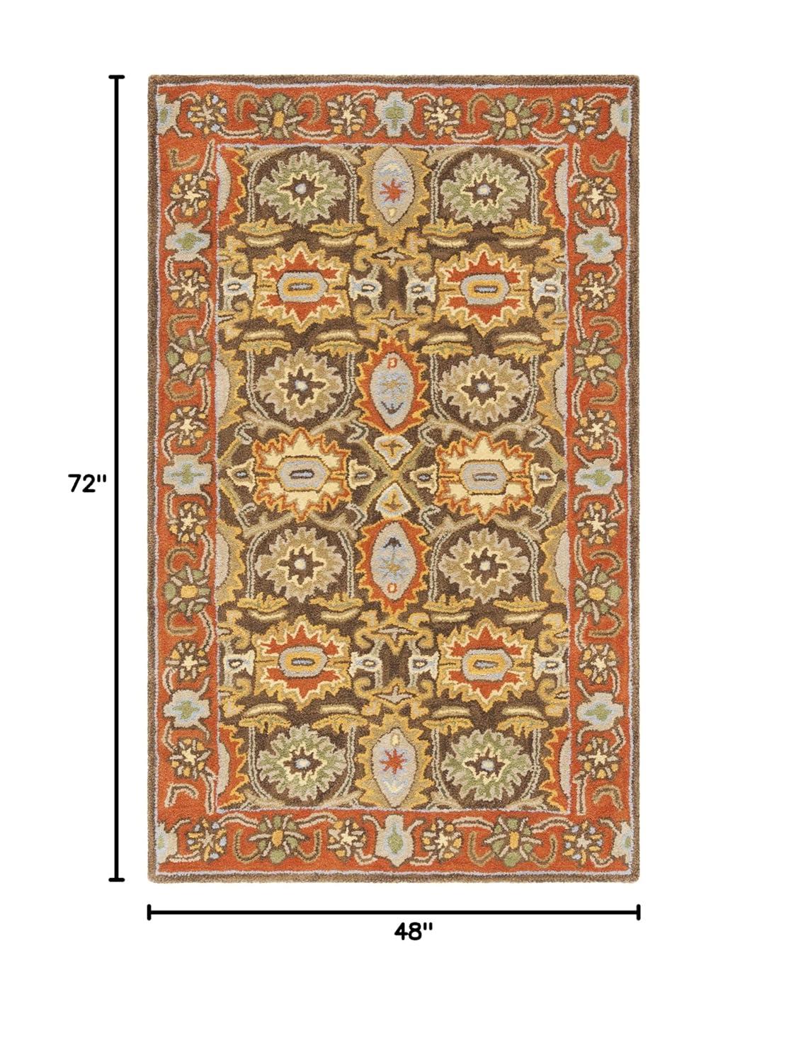 SAFAVIEH Heritage Giles Traditional Wool Area Rug, Chocolate/Tangerine, 4' x 6'