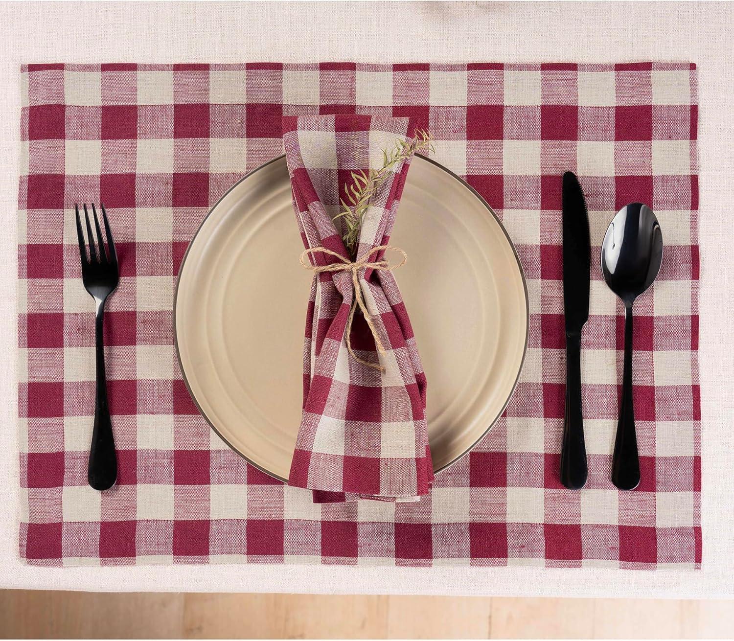 Solino Home Morgan Check - 100% Pure Linen Placemats (Set of 4)