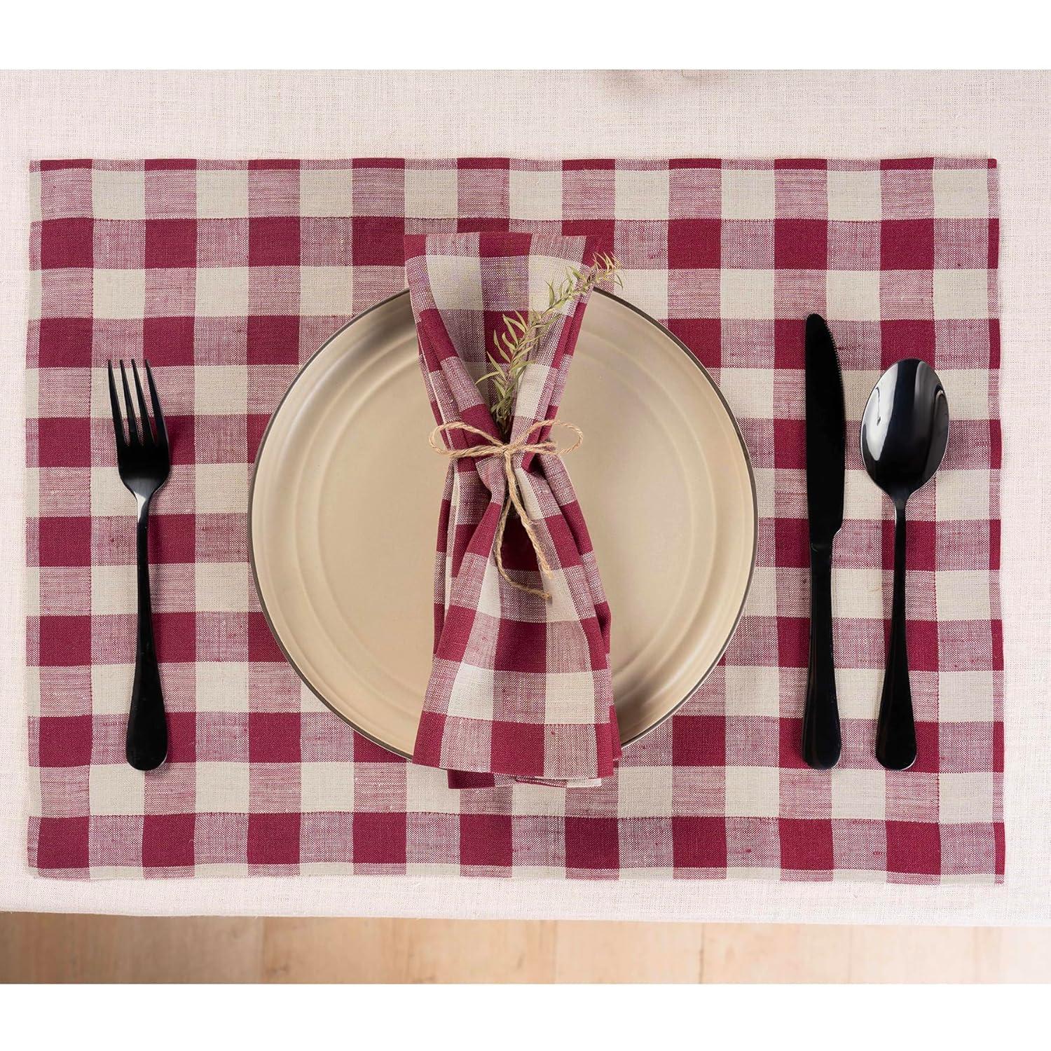Solino Home Morgan Check - 100% Pure Linen Placemats (Set of 4)