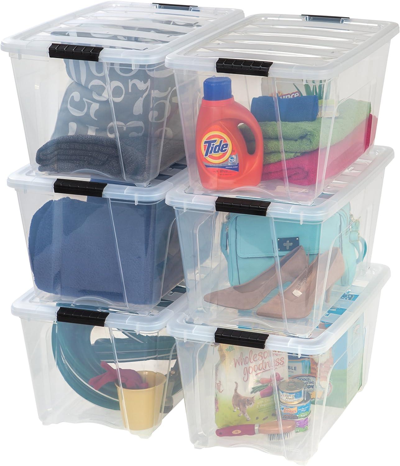 IRIS USA 6 Pack 54 Qt Stackable Plastic Storage Bins with Lids, BPA Free, See Through Organizing Solution, Durable Nestable Containers, Clear