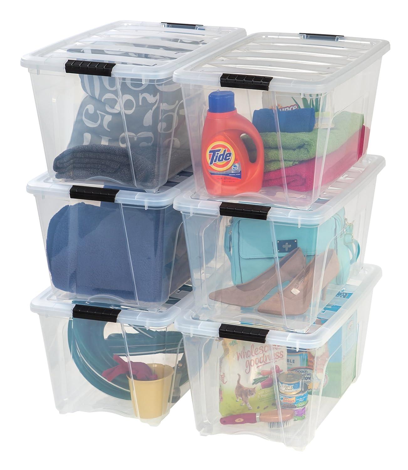 IRIS USA 6 Pack 54 Qt Stackable Plastic Storage Bins with Lids, BPA Free, See Through Organizing Solution, Durable Nestable Containers, Clear