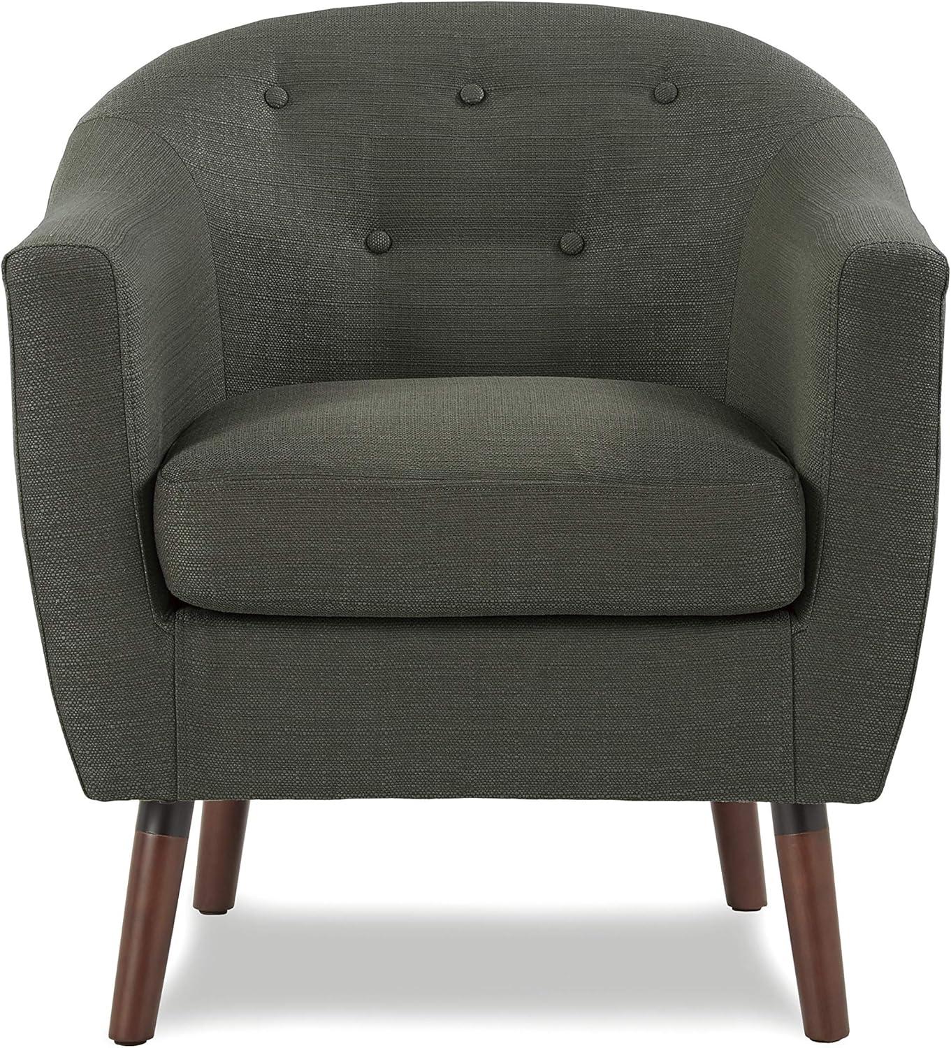 Scandinavian Gray Barrel Accent Chair with Cherry Wood Legs