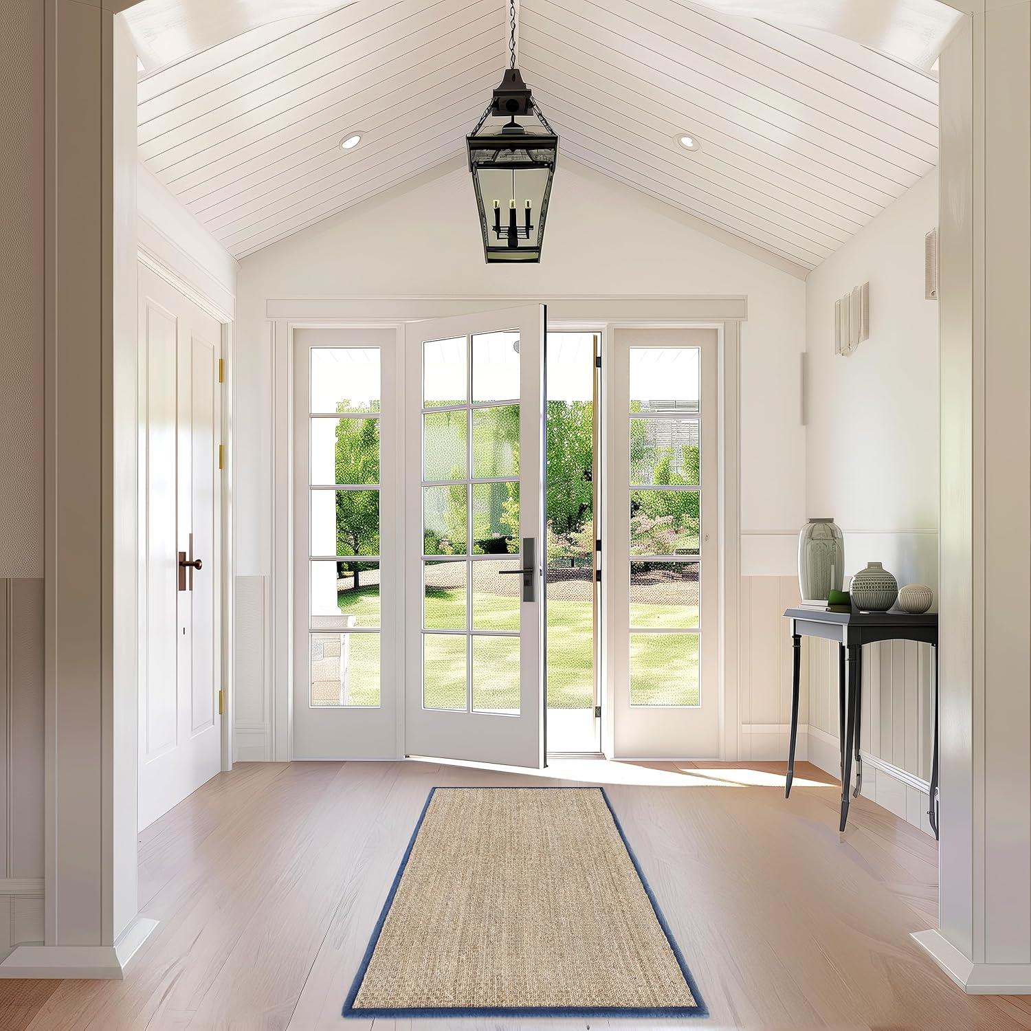 nuLOOM 3x5 Elijah Seagrass Area Rug, Navy, Solid Farmhouse Style, Cotton Bordered, Basketweave, Natural Fiber, For Bedroom, Dining Room, Living Room, Hallway, Office, Kitchen, Entryway